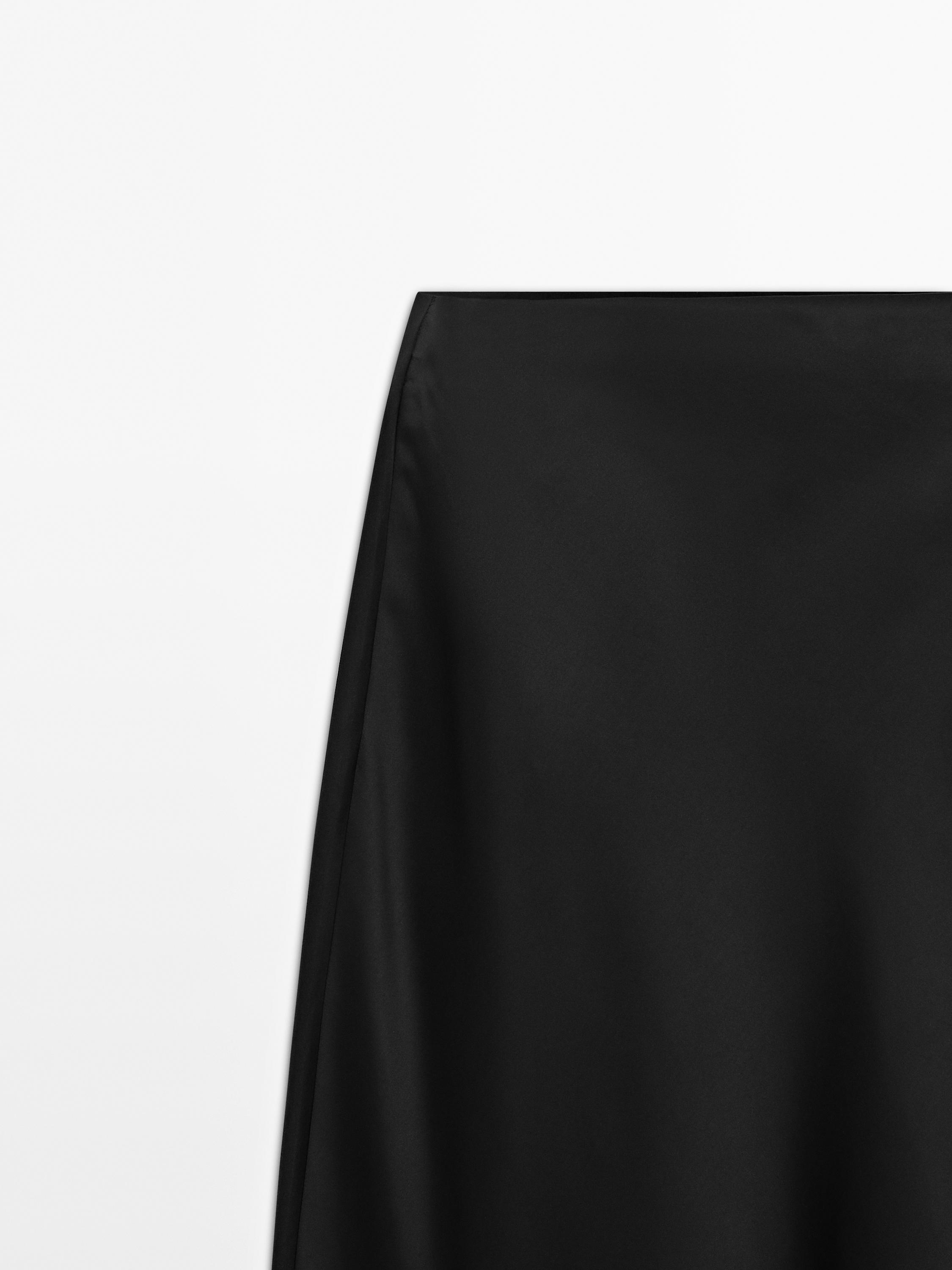 Satin midi skirt with lace detail