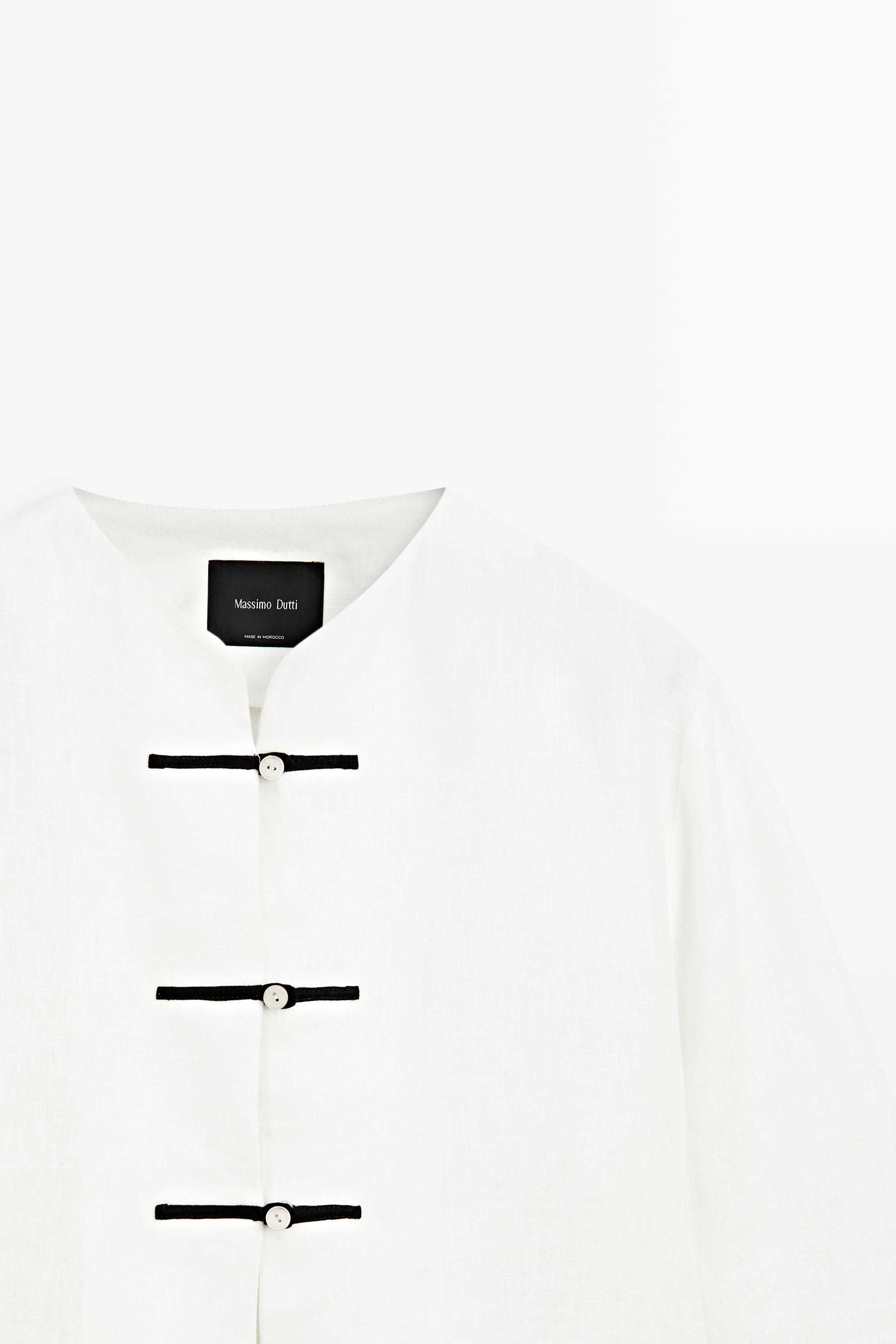 100% linen flowing shirt with button detail — Off white