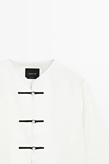 100% linen flowing shirt with button detail — Off white 4