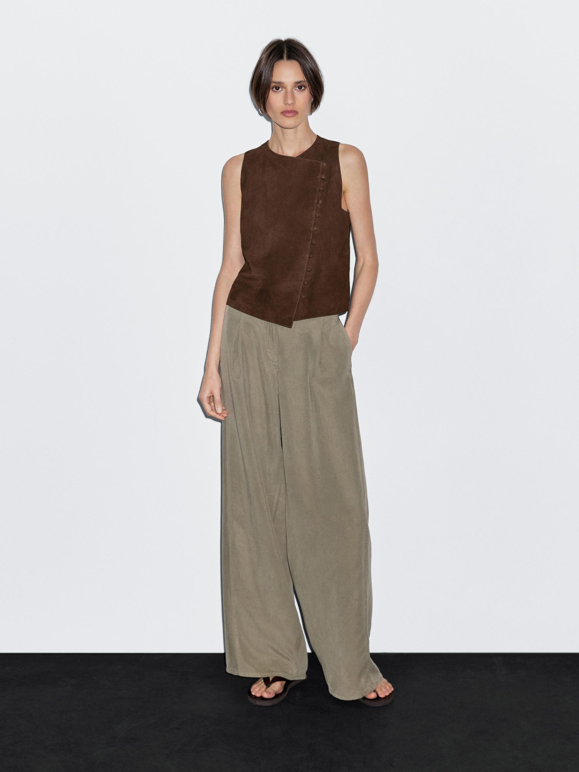 Luźne Spodnie Barrel Fit Z Ozdobnym Szwem - Zielony - 42 - Massimo Dutti - Kobieta