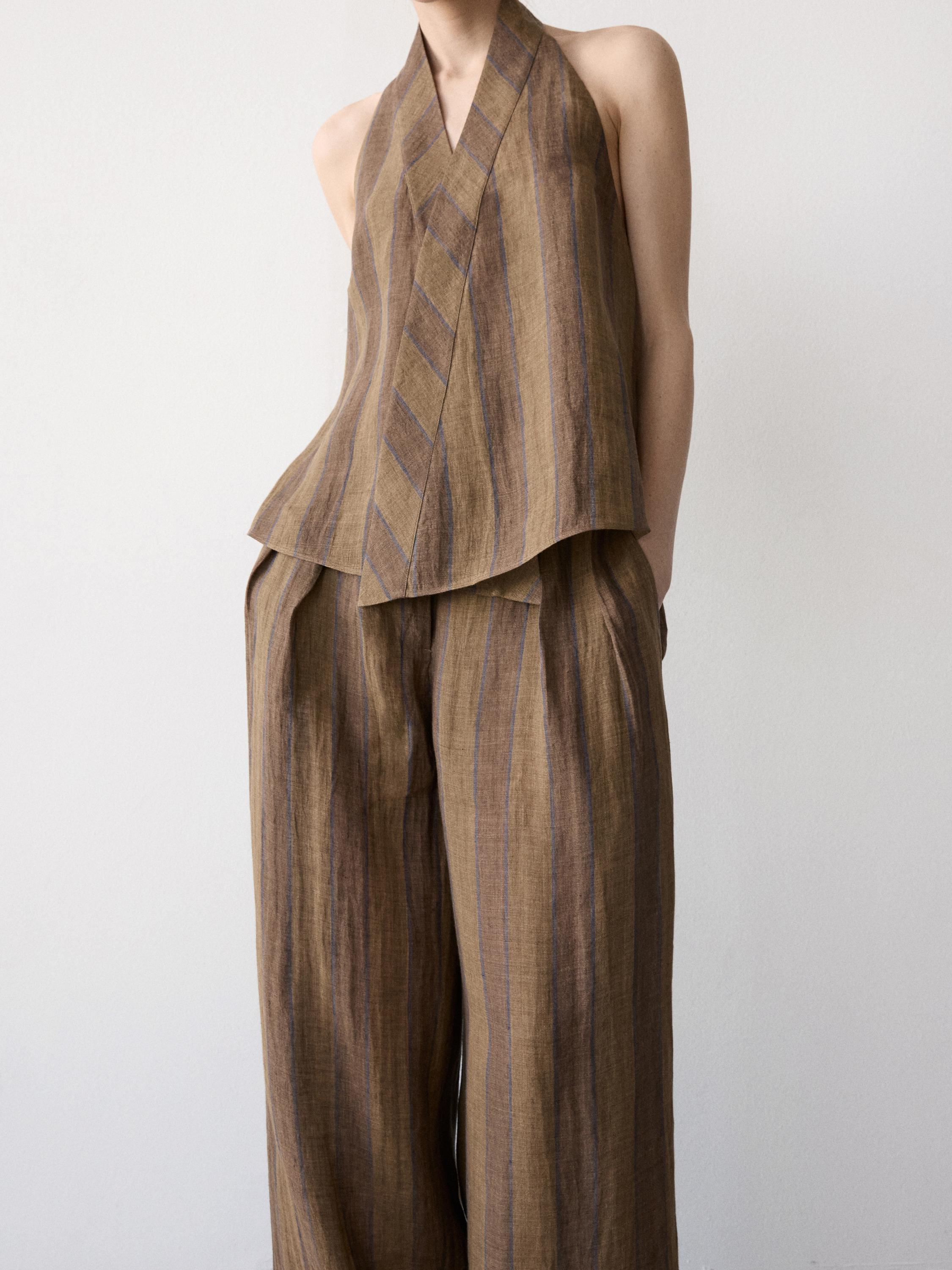 Printed waistcoat with crossover neckline — KHAKI