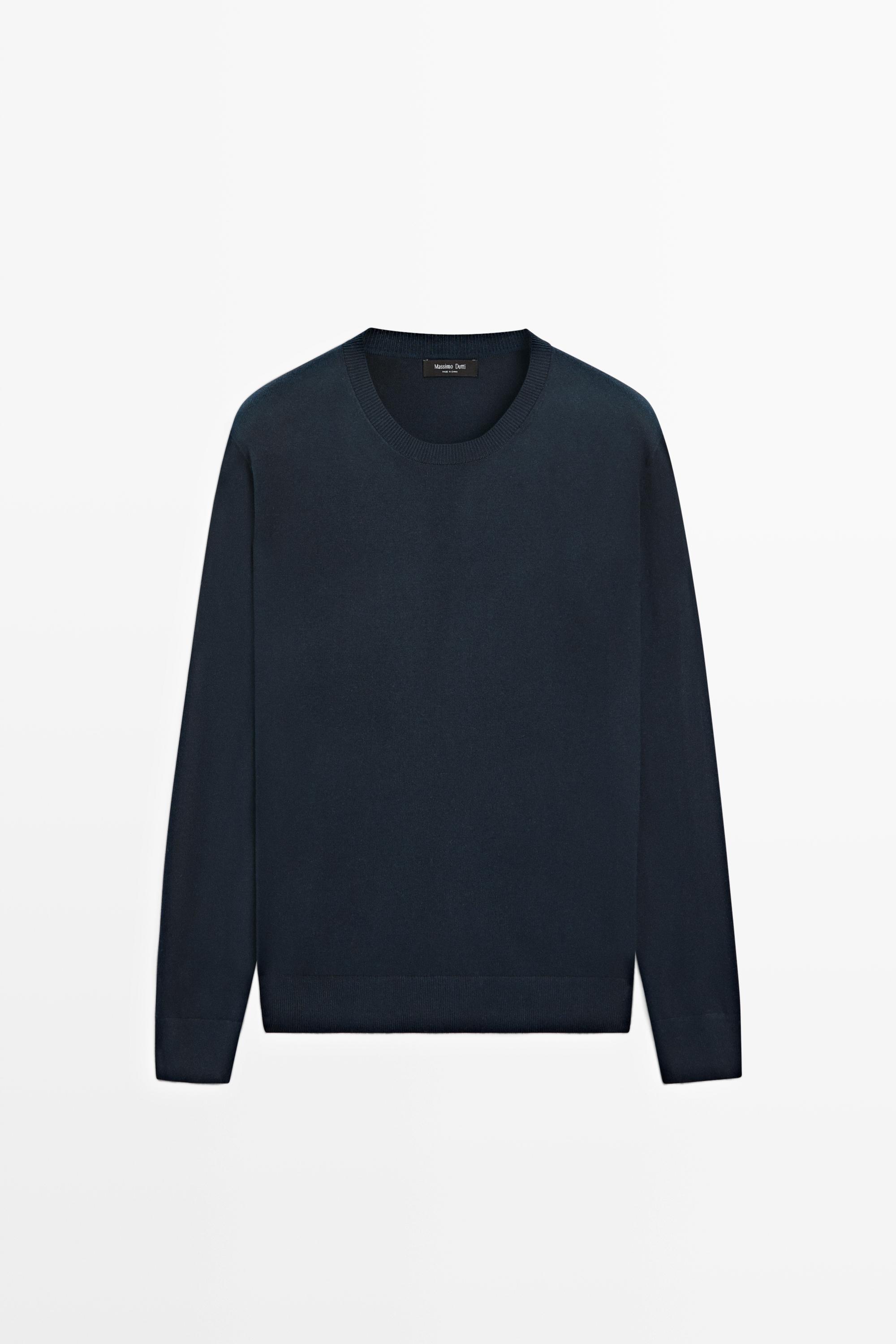 Cotton blend knit sweater — NAVY BLUE