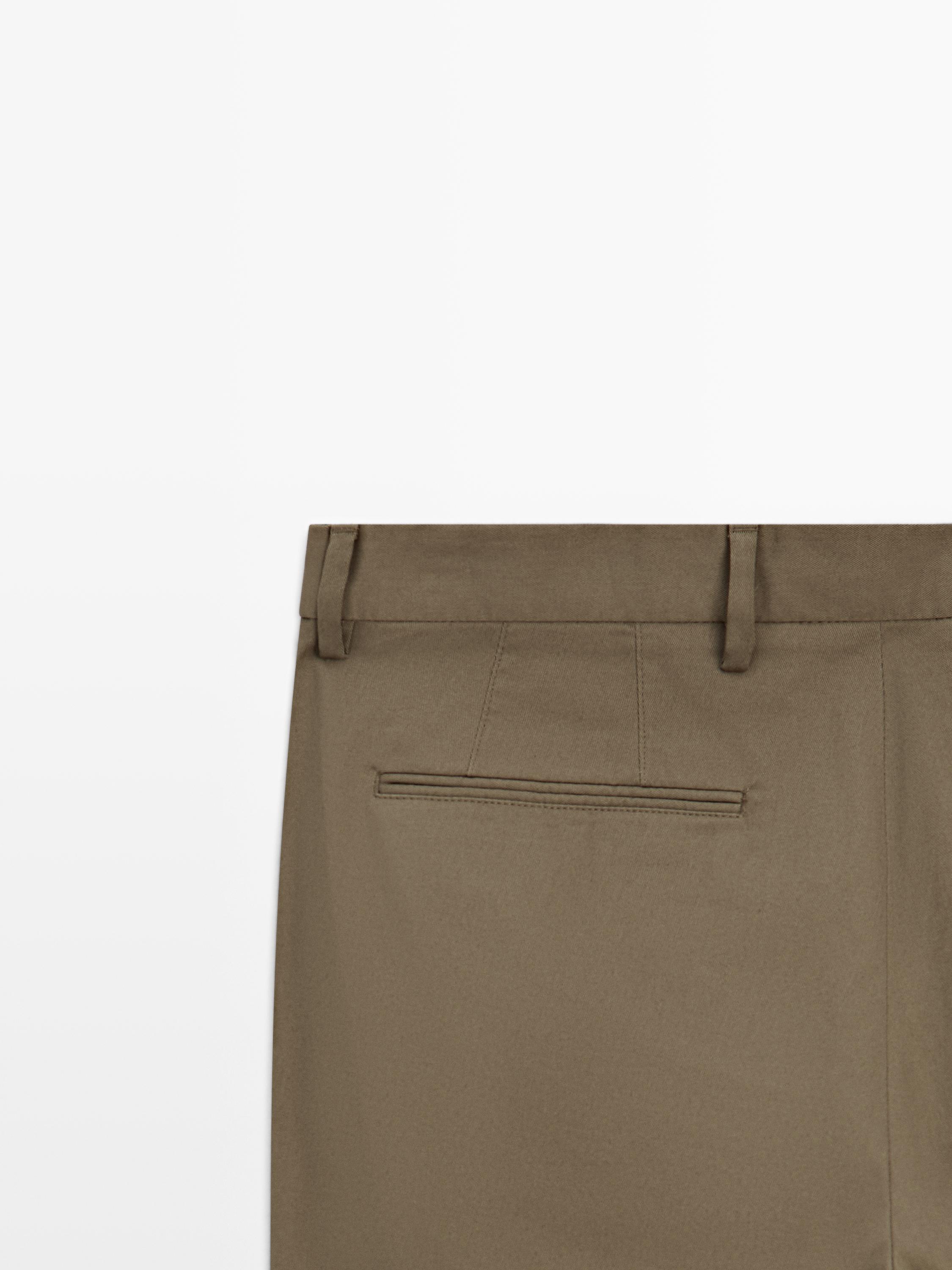 Slim fit cotton blend trousers