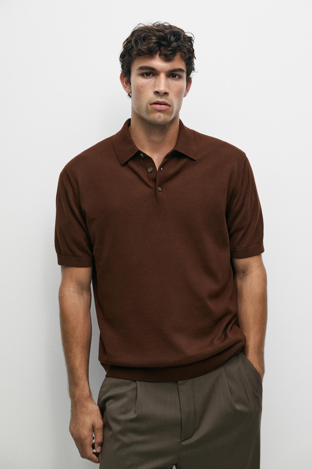 100% cotton knit polo sweater — BRANDY
