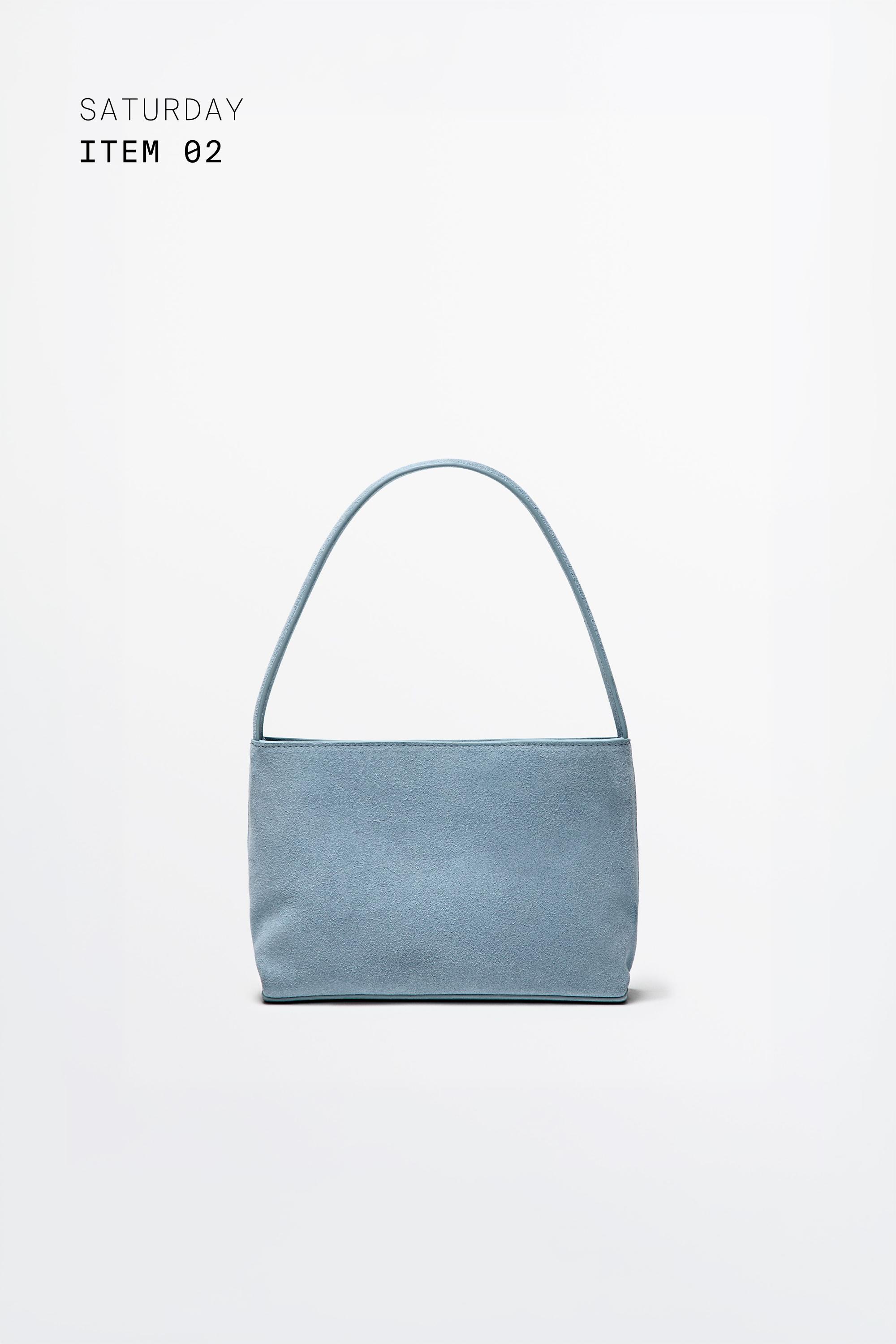 Split suede leather shoulder bag — Light blue
