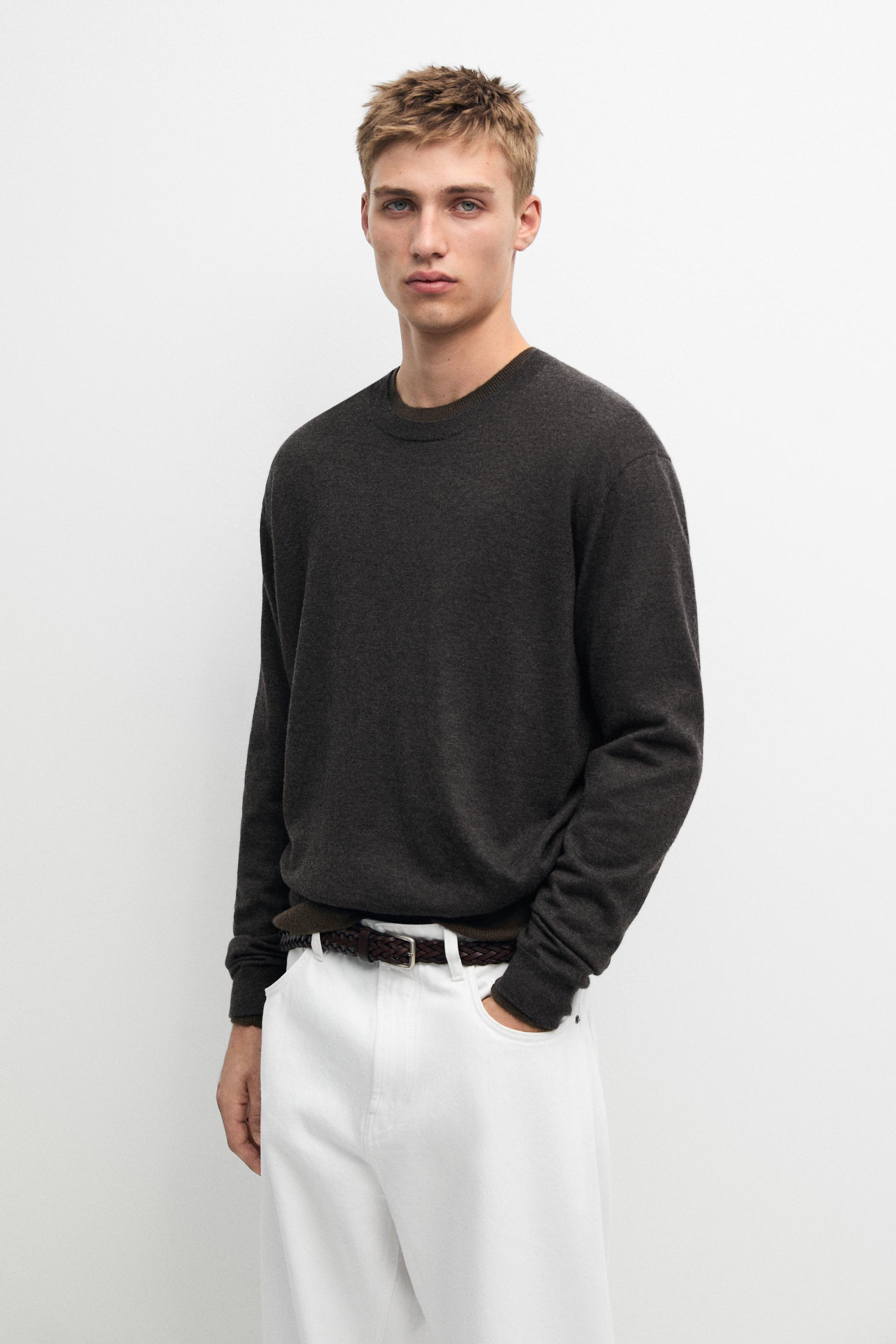 Knit 100% cashmere round neck sweater — CHARCOAL