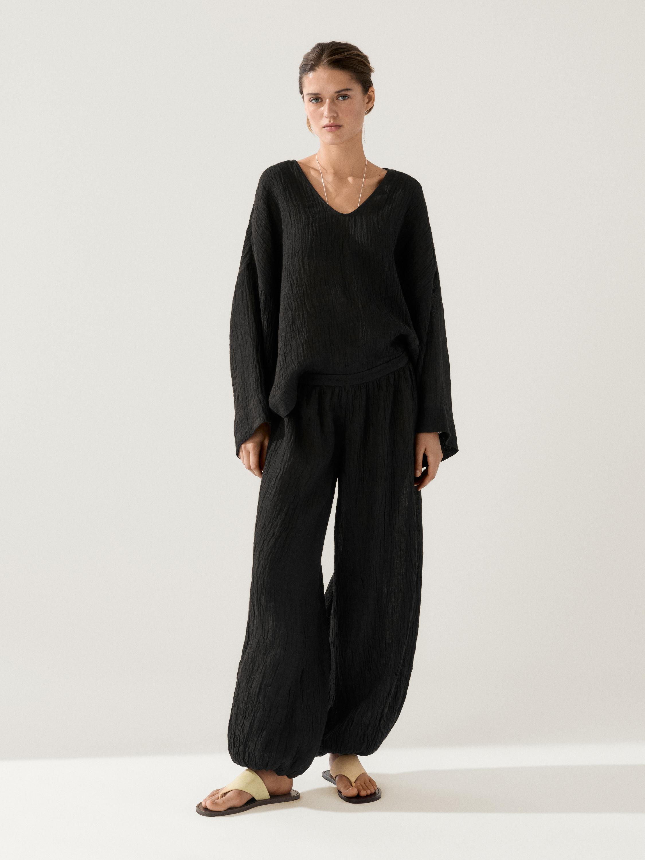 Linen sarouel trousers — BLACK