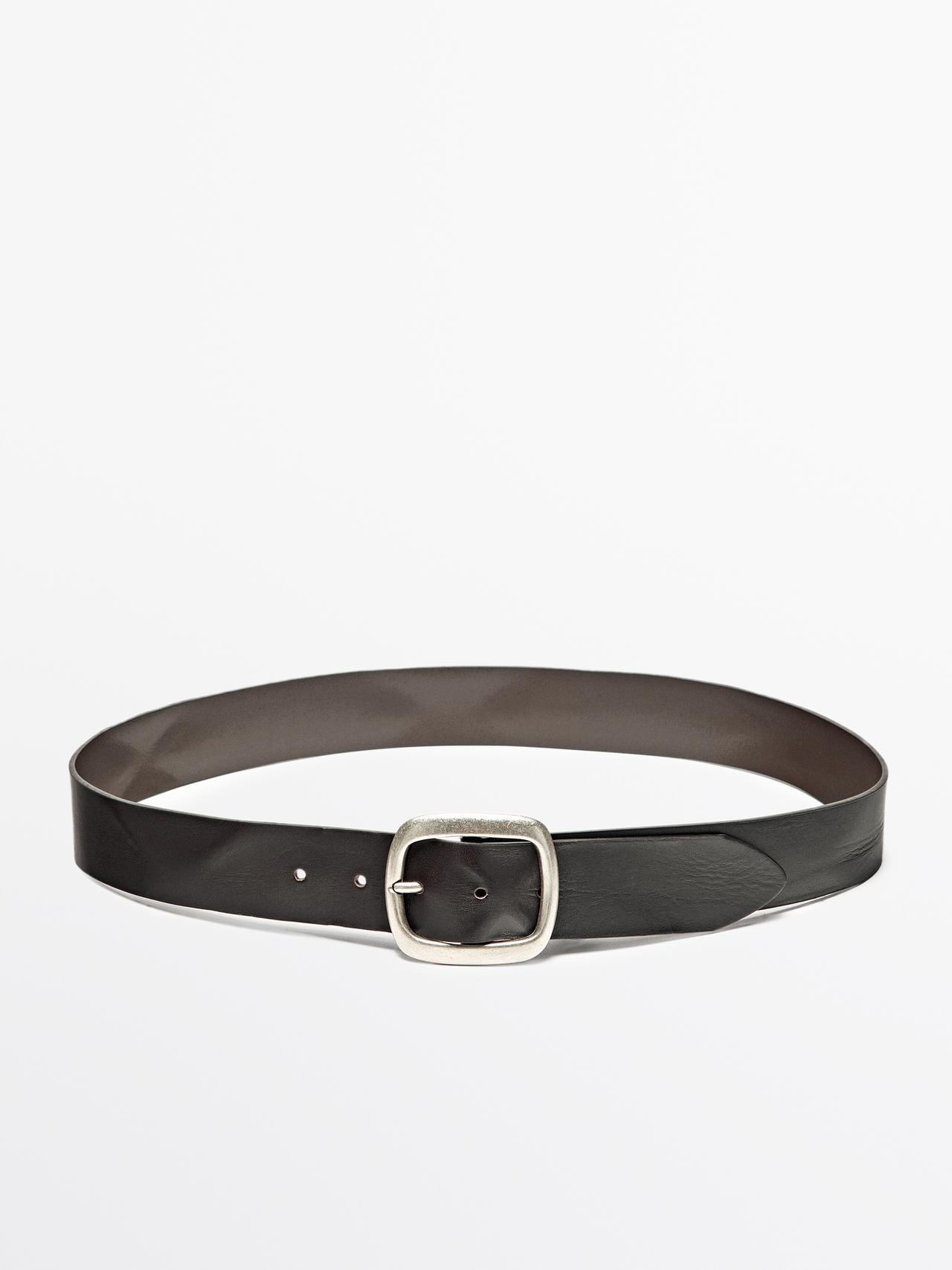Massimo Dutti - Dames - Nappaleren Riem Met Ronde Gesp - Bruin - L / 90cm