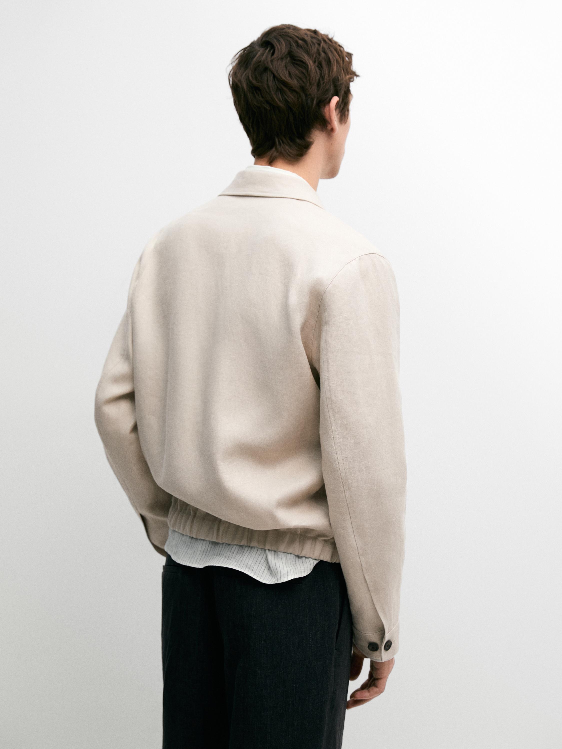 100% linen total look bomber jacket — BEIGE