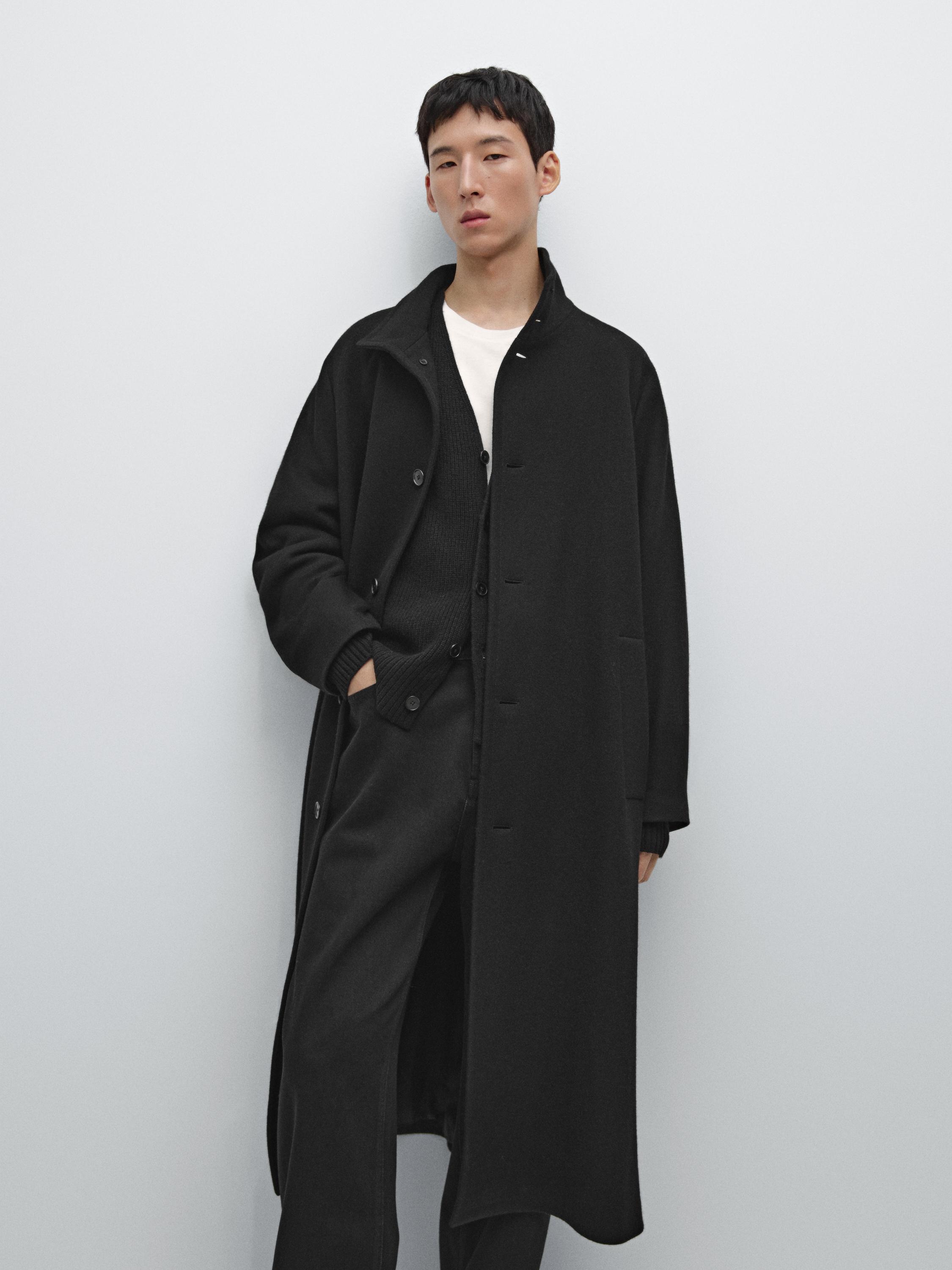 Long wool coat with high neck — BLACK