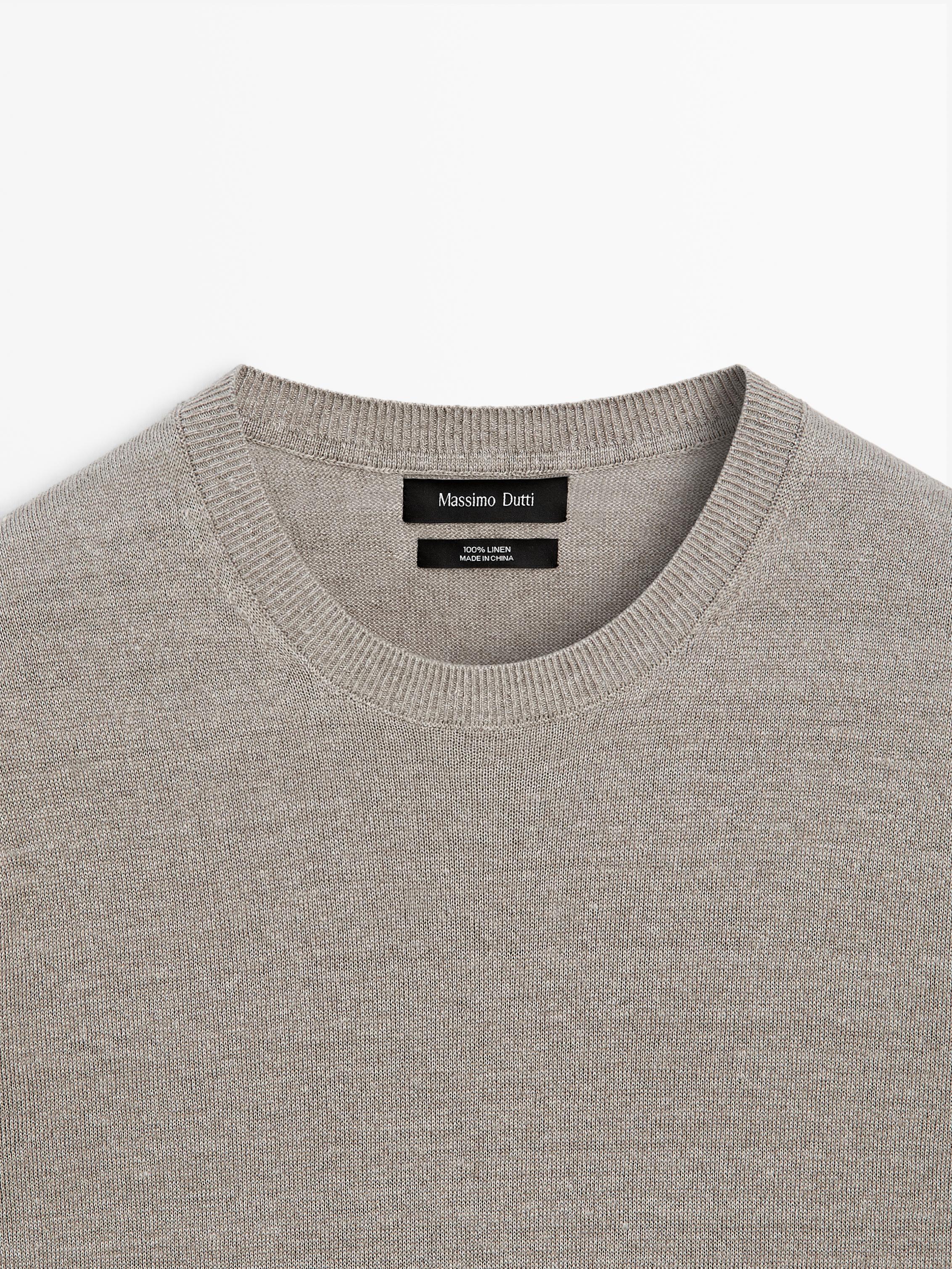 Lightweight 100% linen knit T-shirt — NATURAL GREY