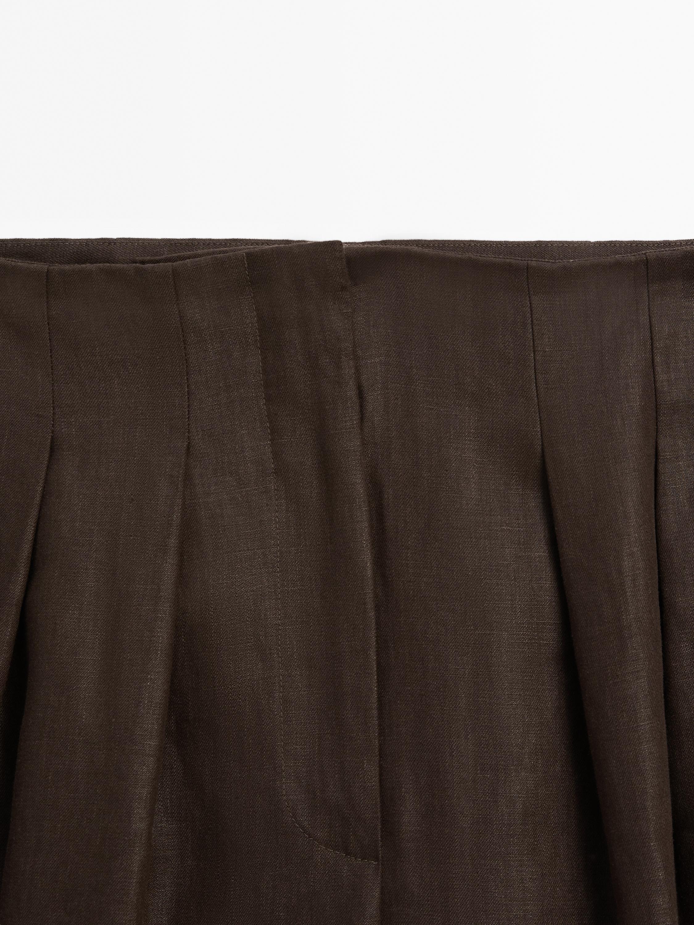 Wide-leg linen trousers with double darts - Studio