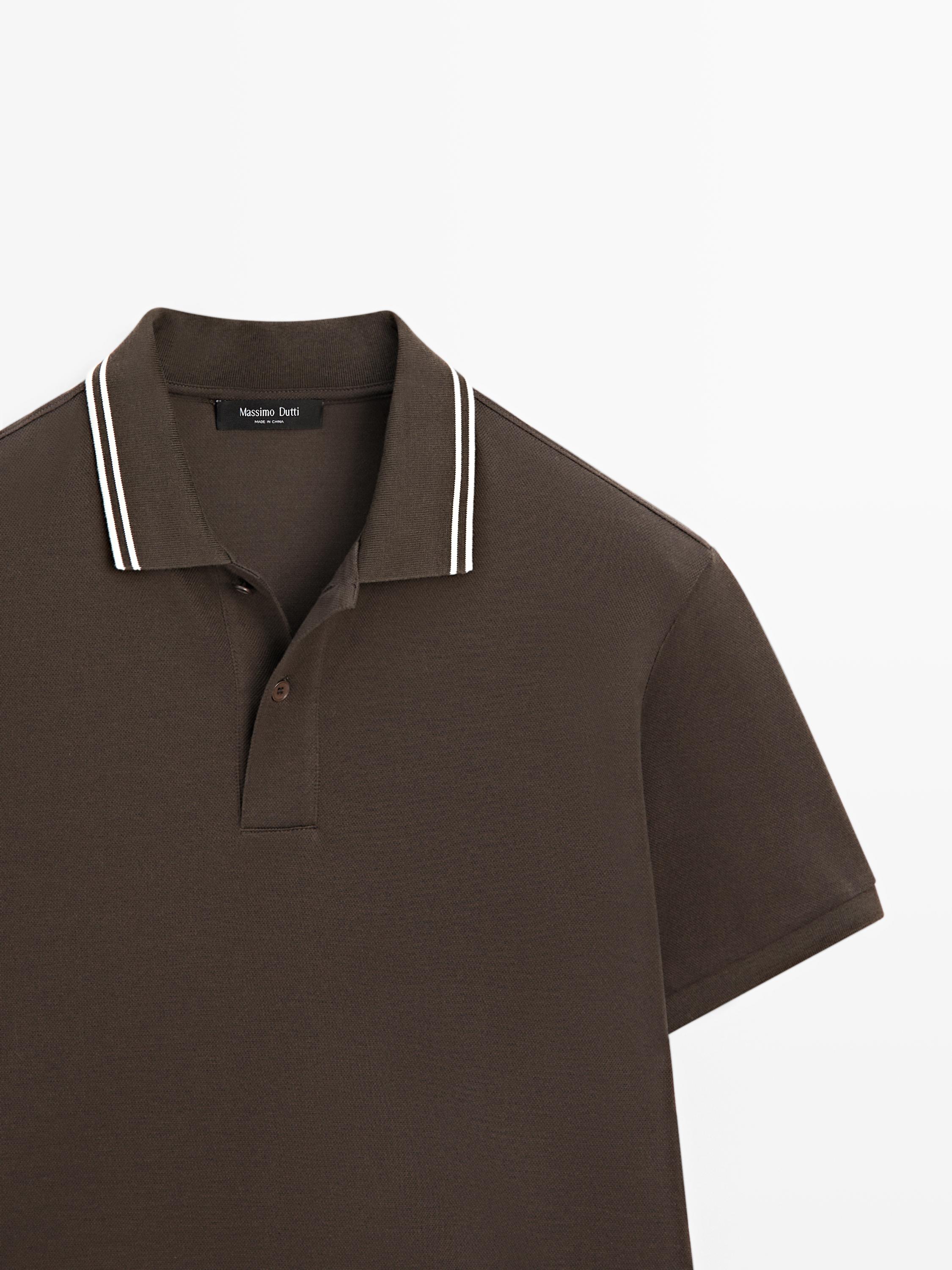 Short sleeve polo shirt with contrast detail — Chocolate