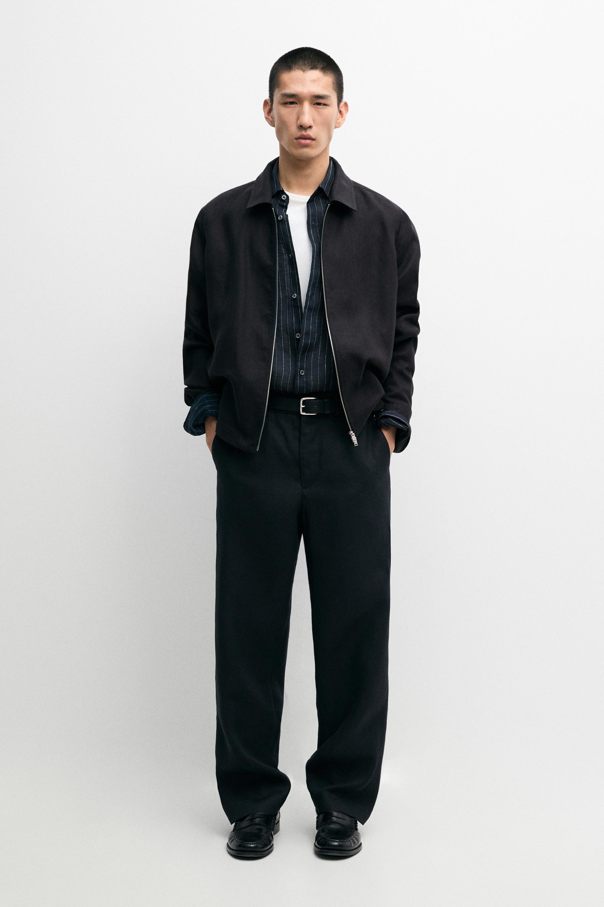 Cropped linen jacket — NAVY BLUE