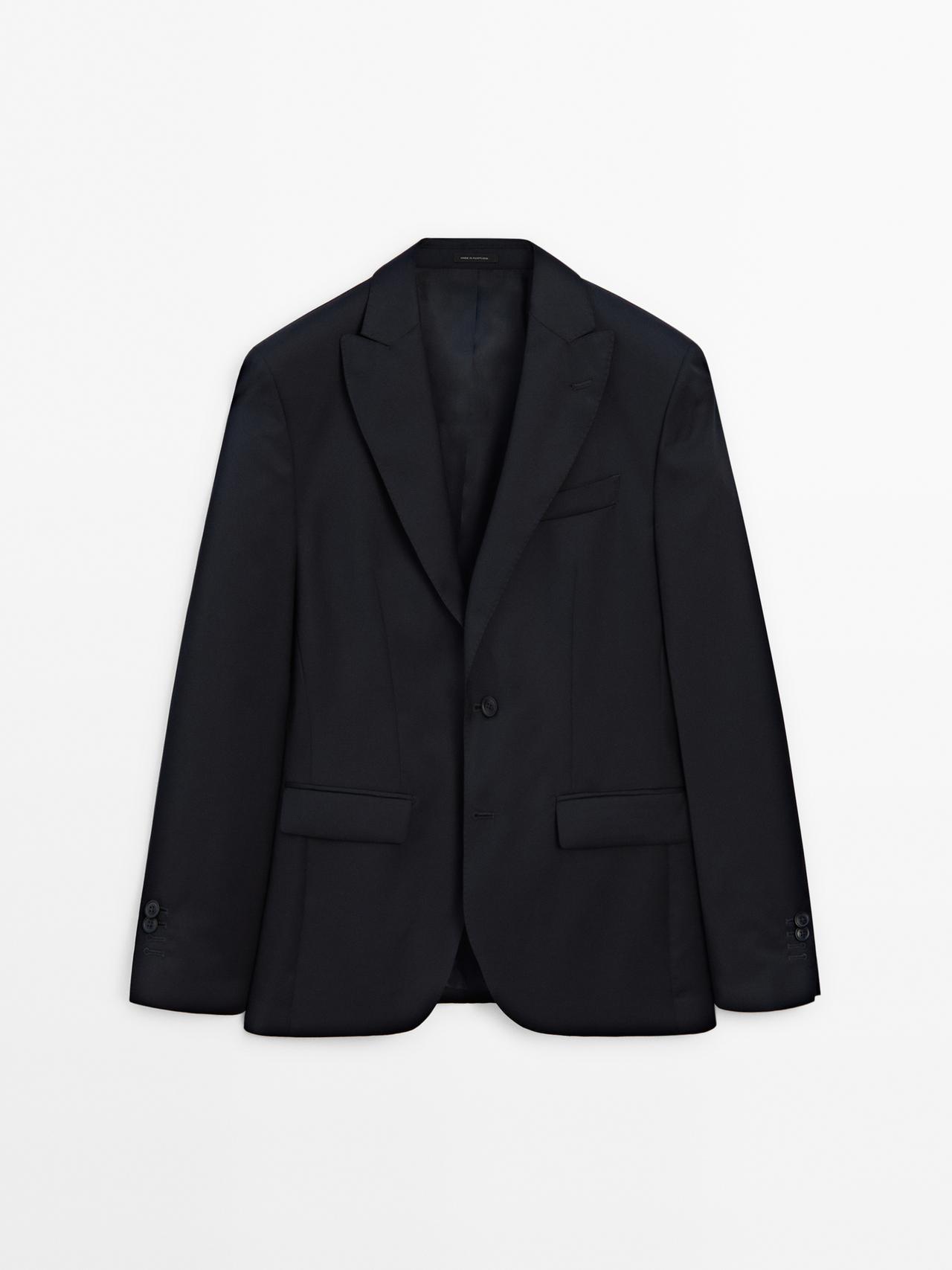Massimo Dutti - Herre - Ensfarvet Blazer I 100% Uld - Marineblå - 50