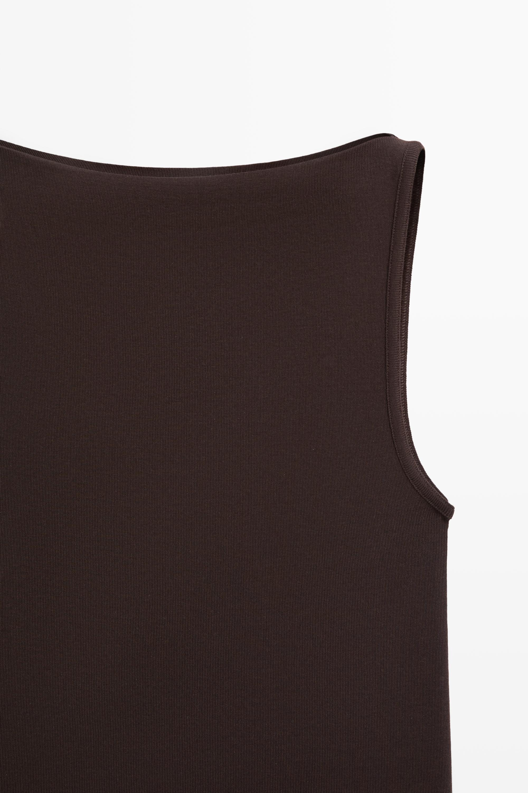 100% cotton straight neckline T-shirt — BROWN