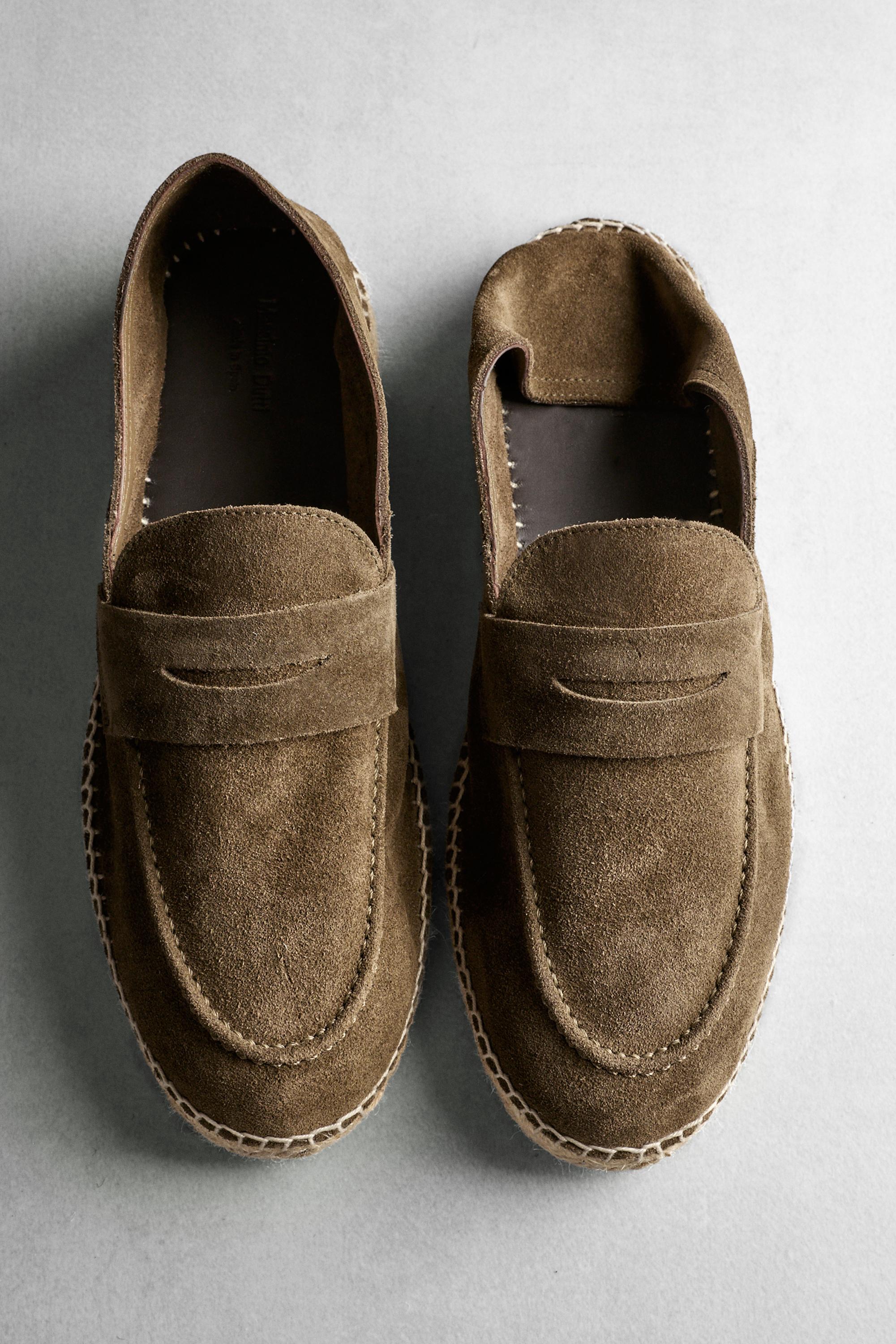 Split leather espadrilles with penny strap — KHAKI