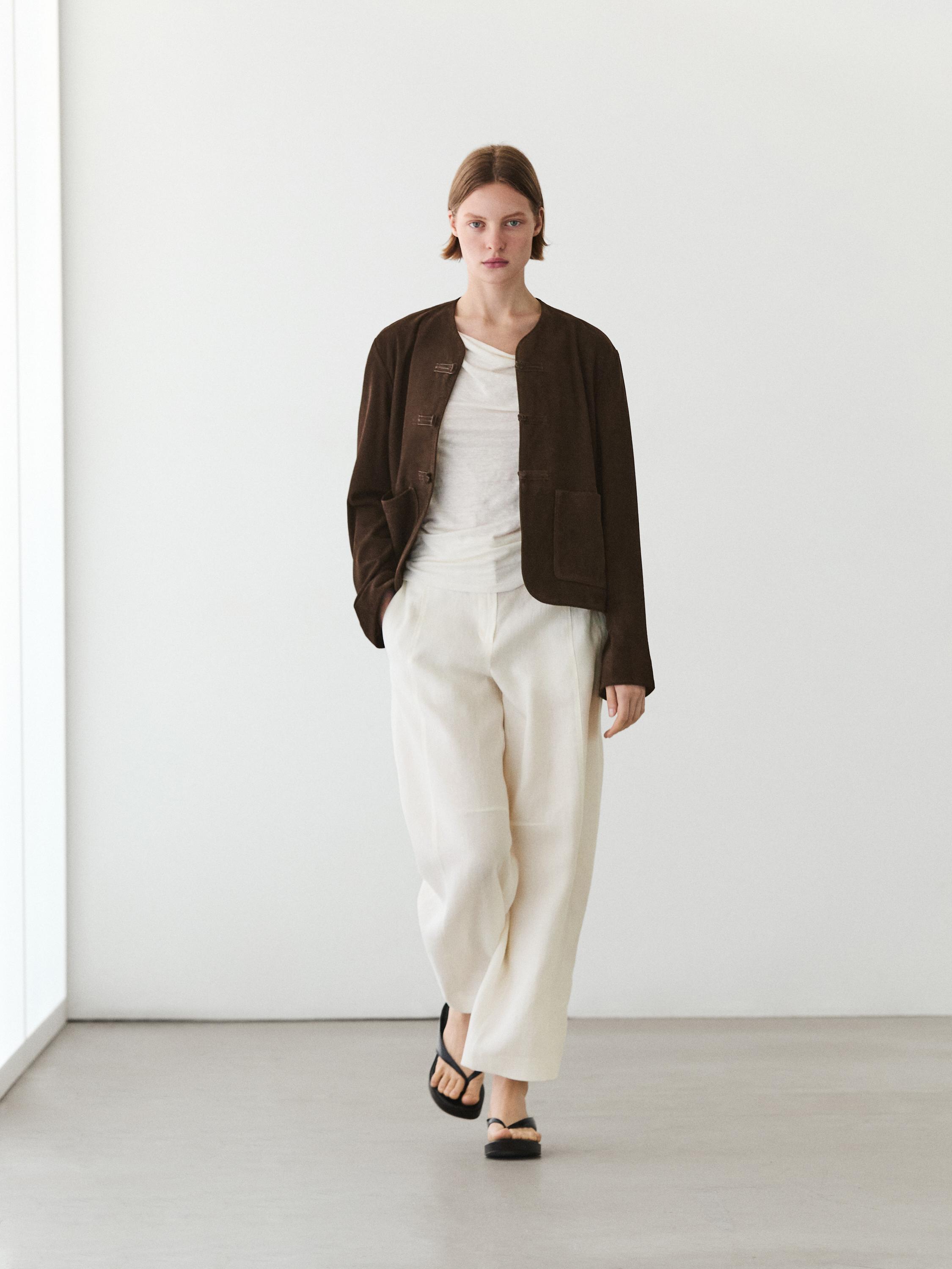 Short suede leather jacket — BROWN