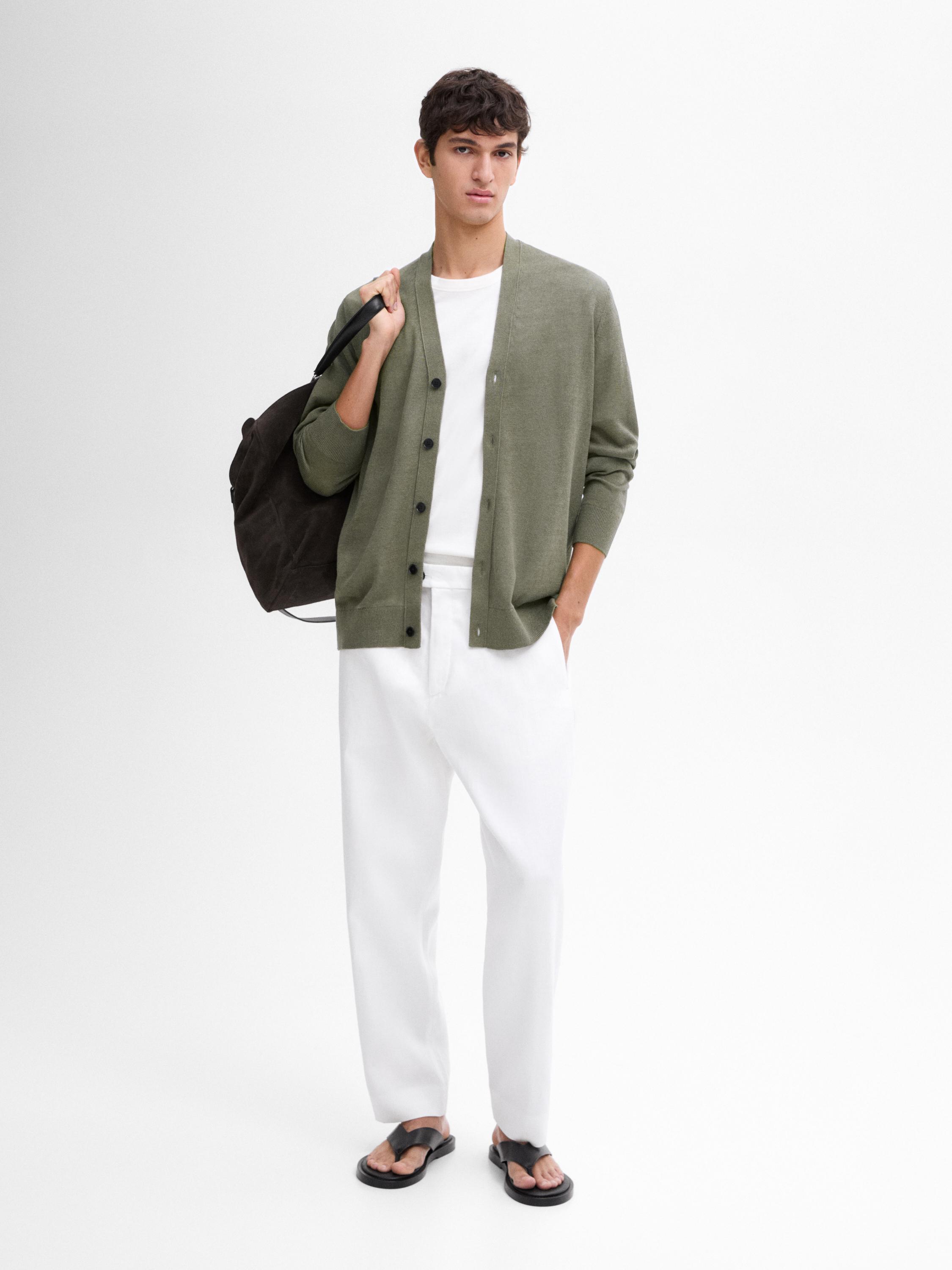 Linen blend V-neck cardigan