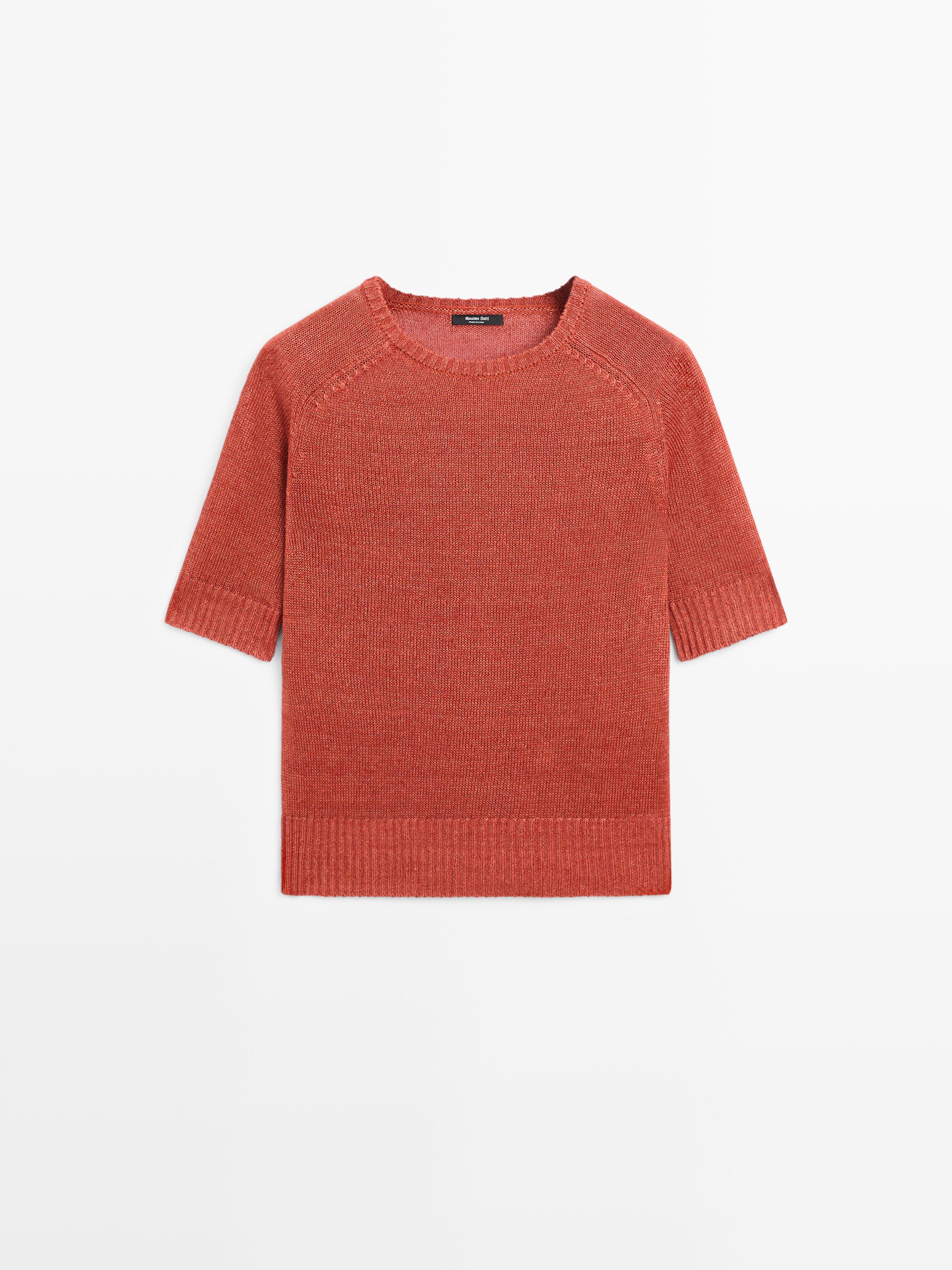 100% linen short sleeve knit sweater