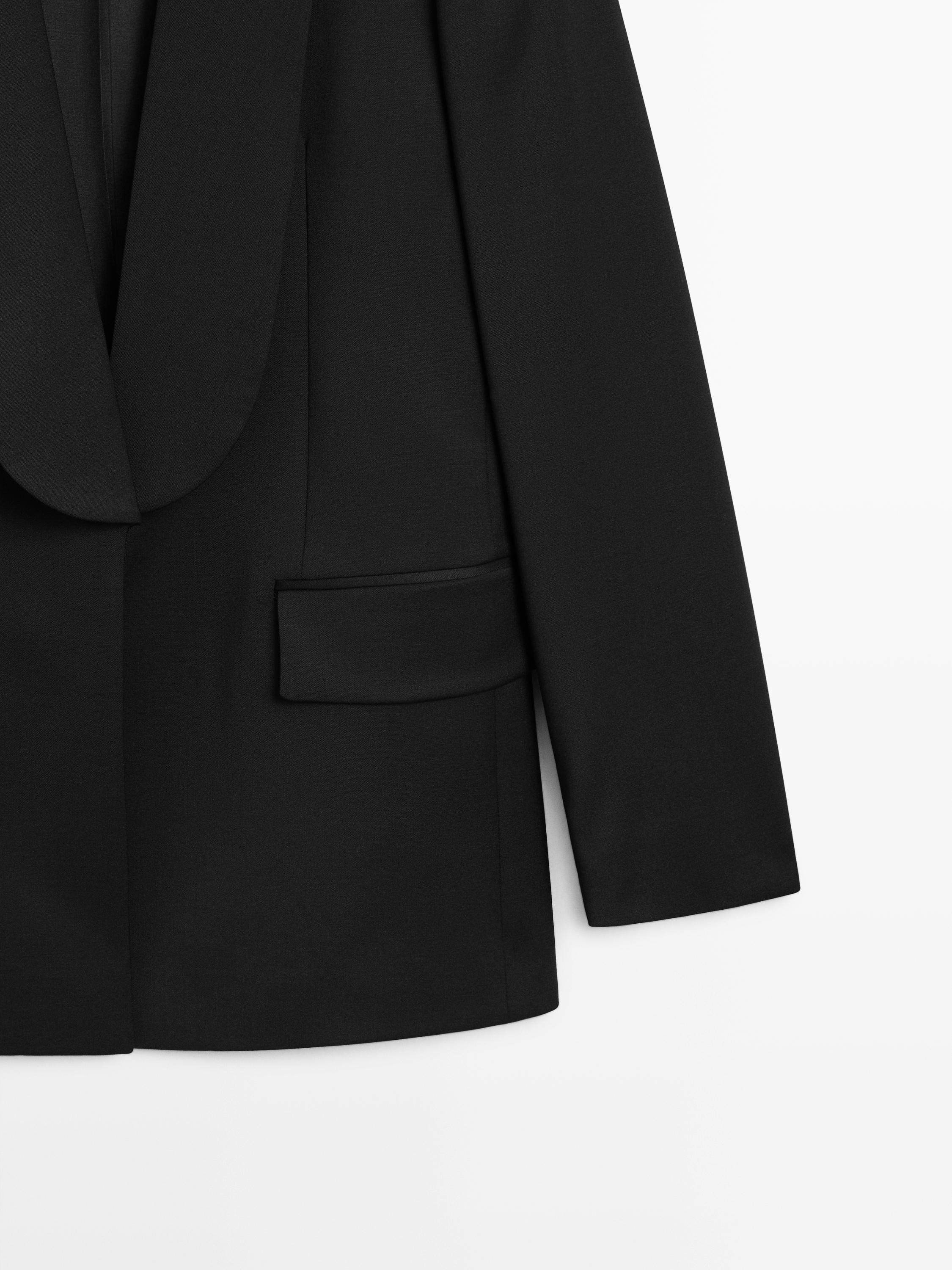 Wool blend blazer with lapel detail - STUDIO — BLACK