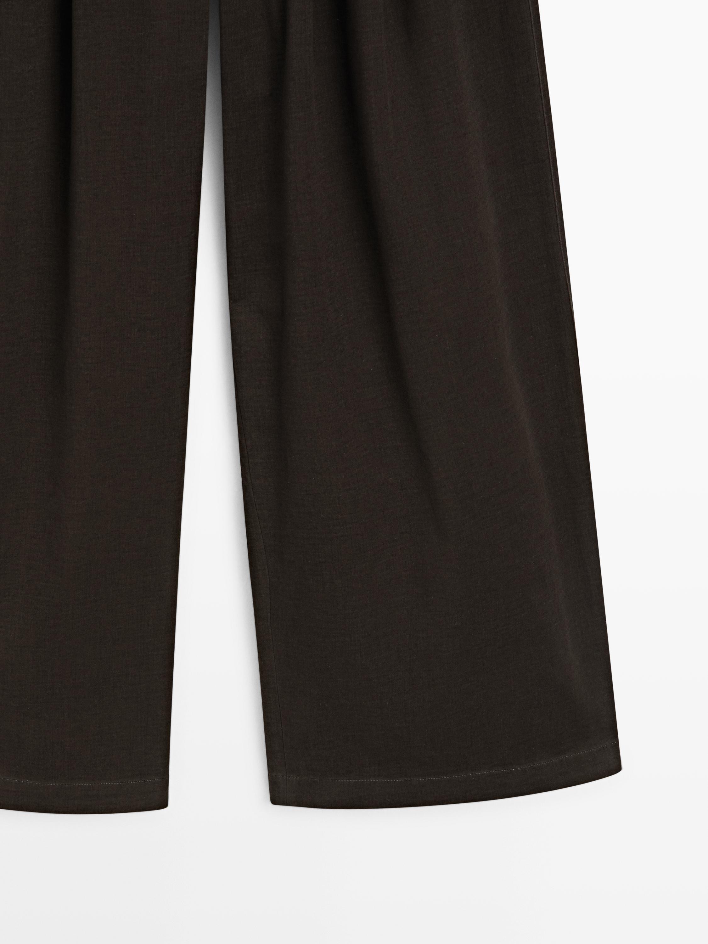 Wide-leg trousers with darts — CAMEL