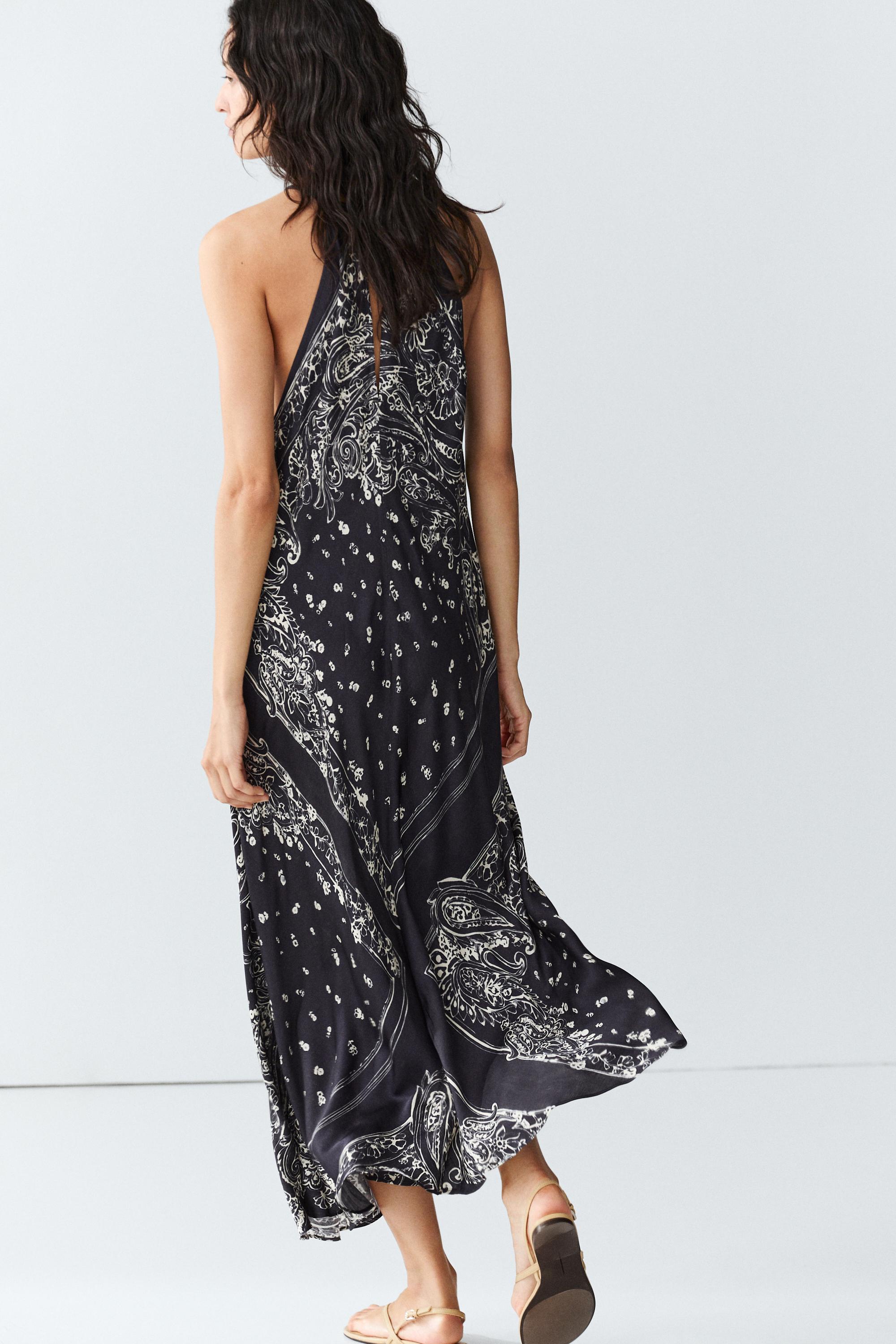 Long flowing paisley halter dress — Blue