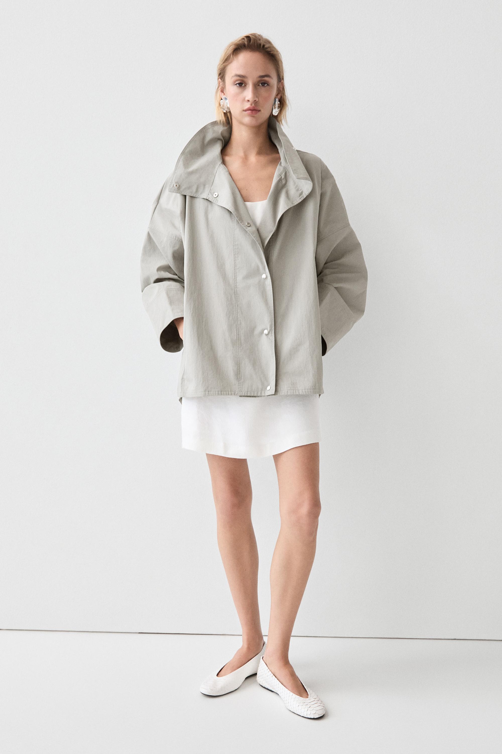 Cotton blend high neck jacket — BLUISH GREY