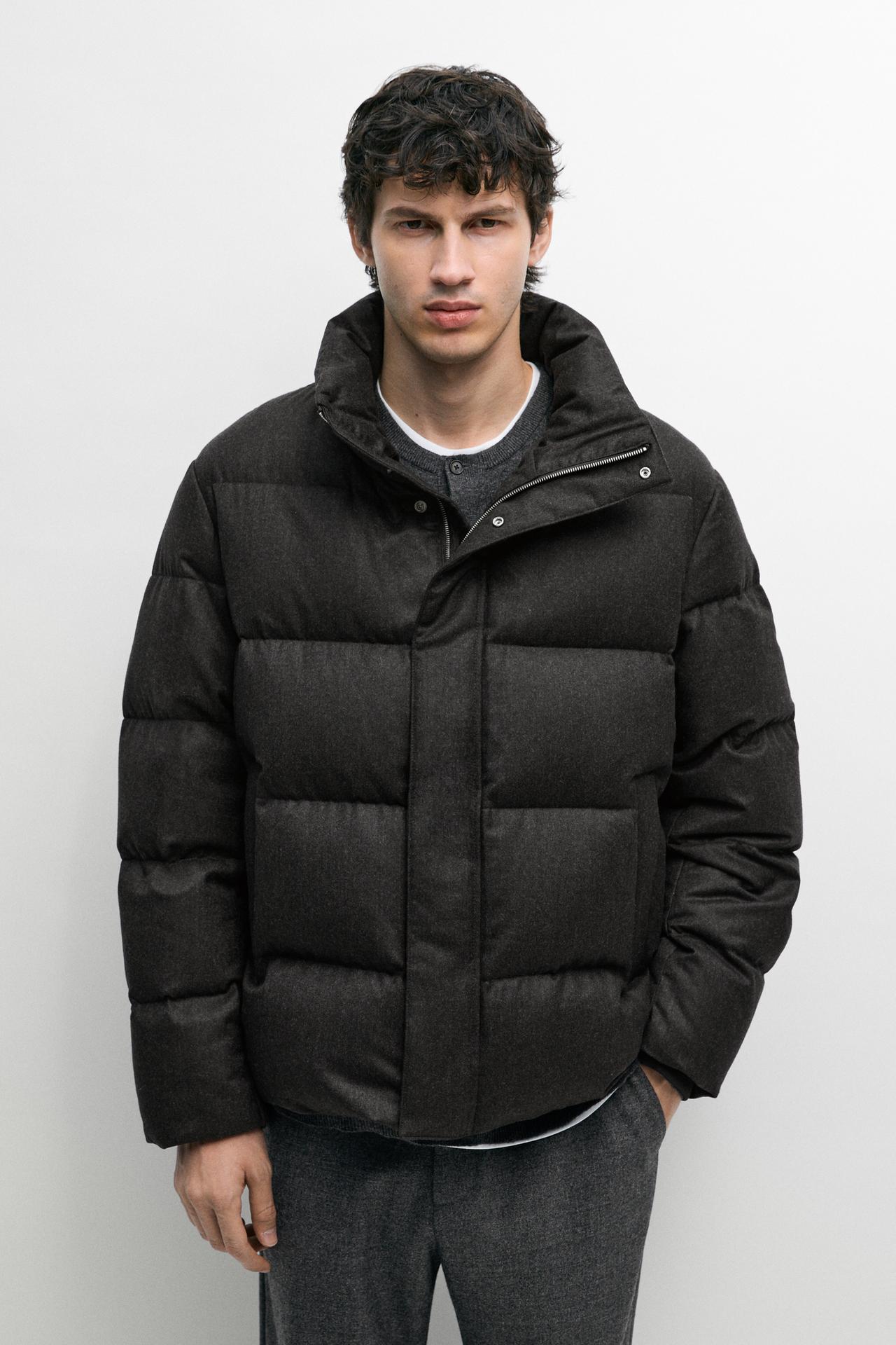 100% WOOL HIGH NECK DOWN JACKET — BROWN TONES