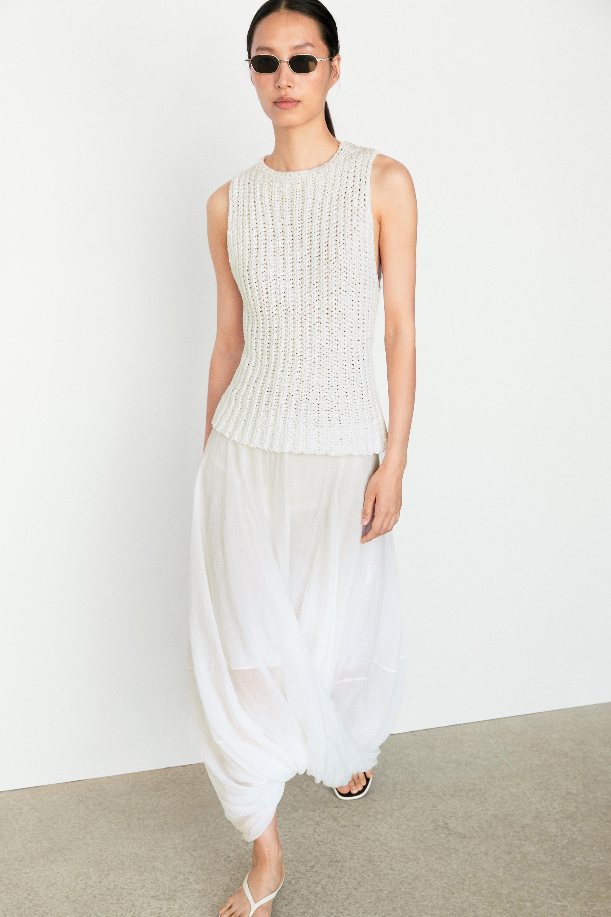Textured cotton knit top — WHITE