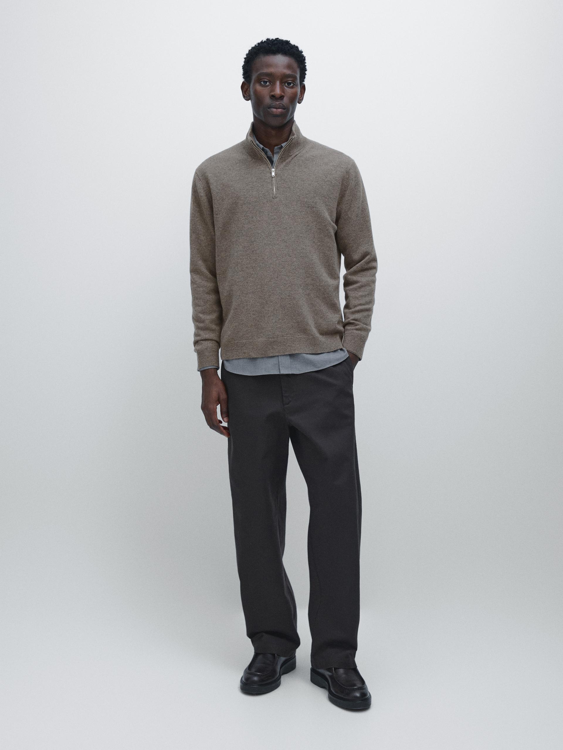 Maglia Con Collo Mock Con Cerniera - Kaki Oscuro - L - Massimo Dutti - Maschile