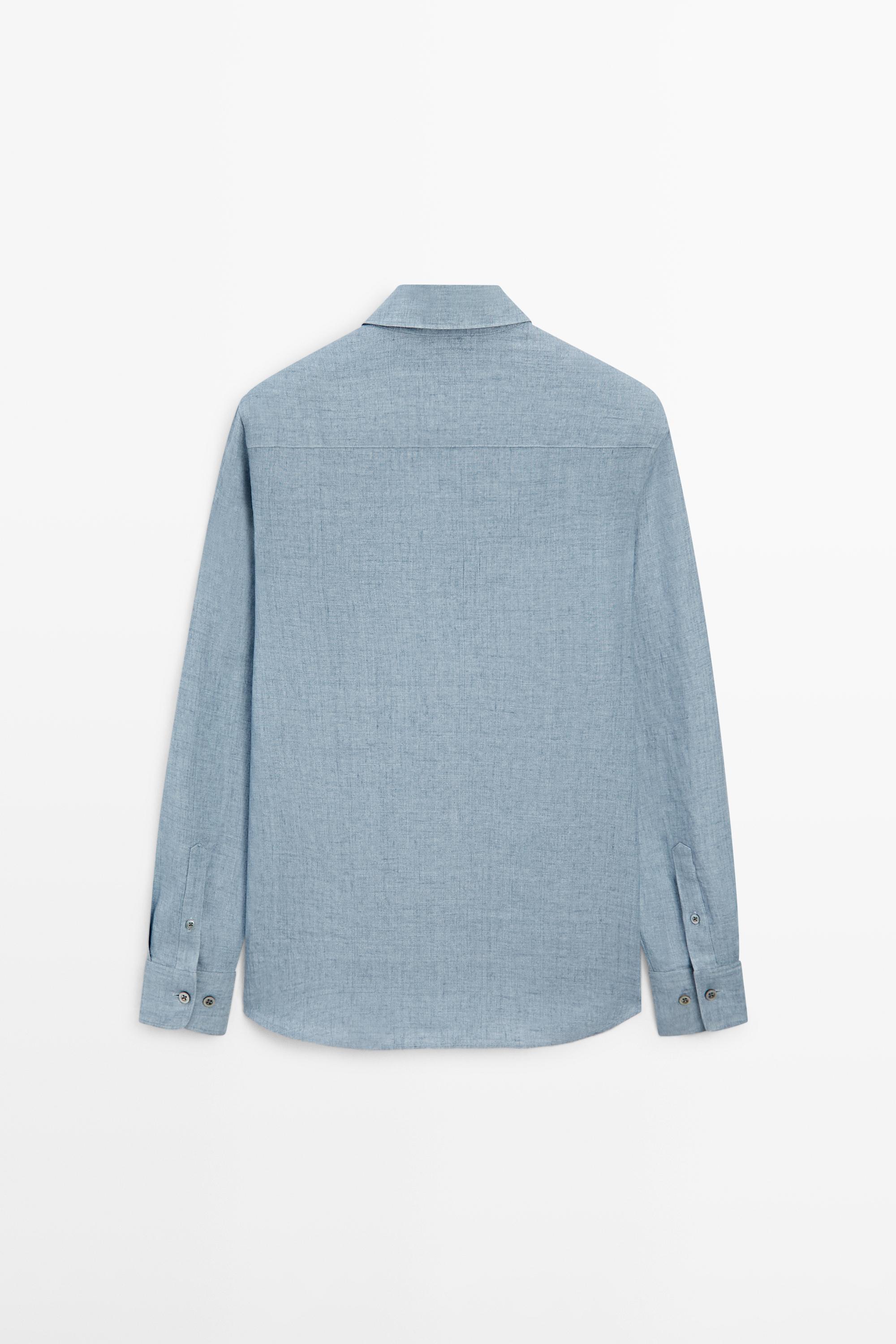 Regular fit 100% linen delavé shirt — DEEP BLUE