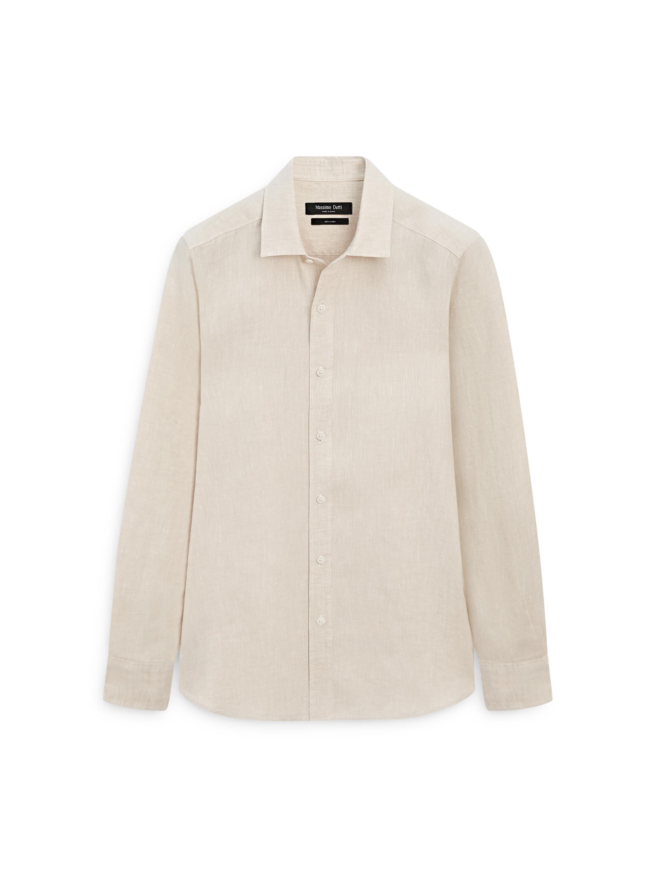 Regular fit 100% linen delavé shirt — BEIGE