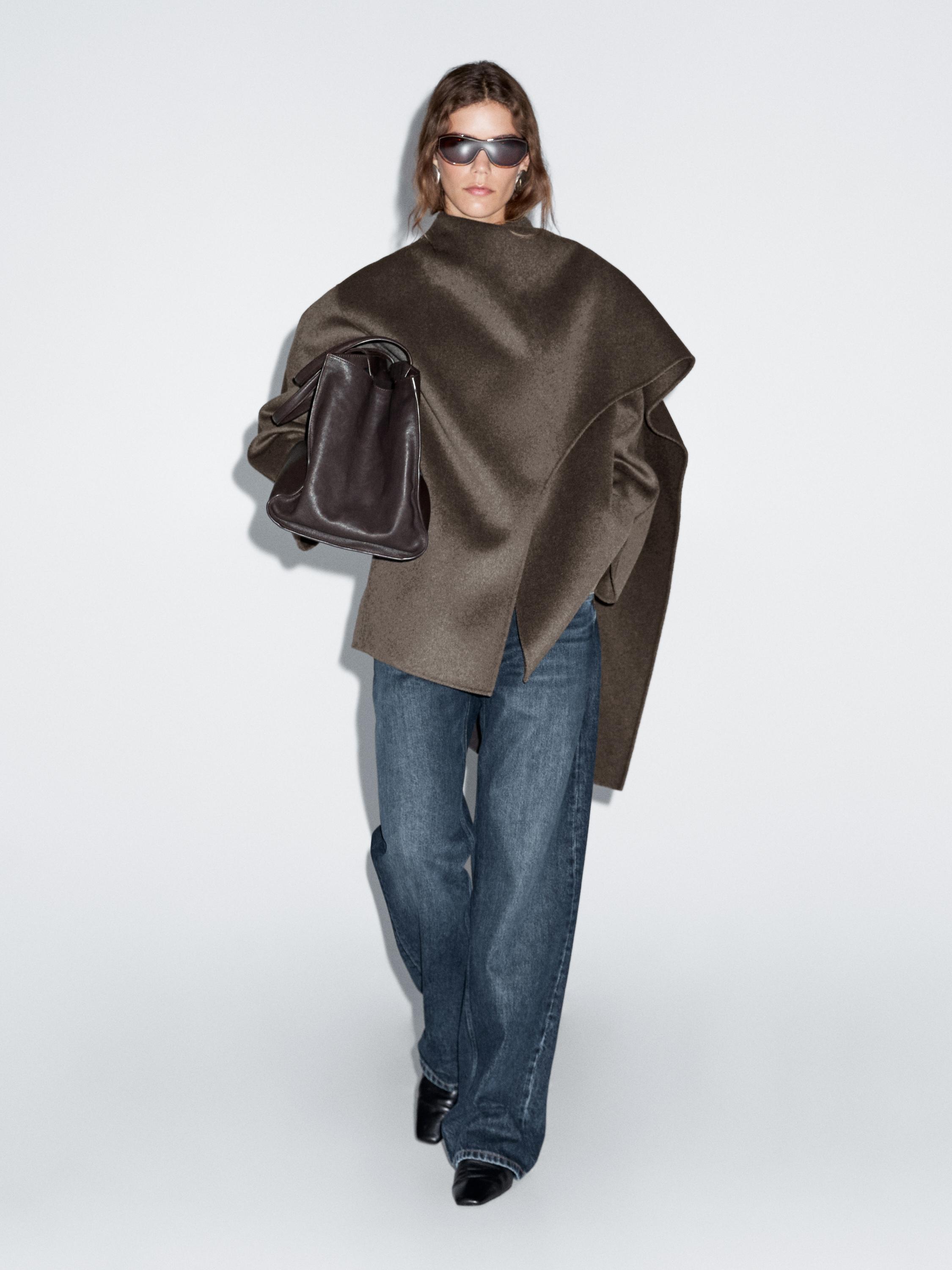 Manteau mi-long écharpe en laine mélangée