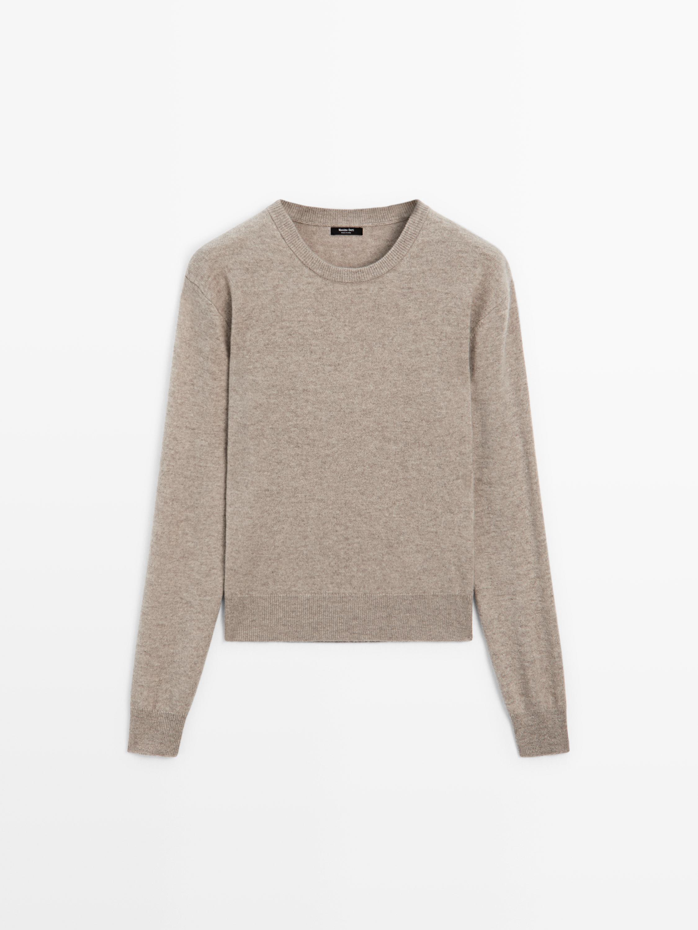 Wool blend crew neck knit sweater