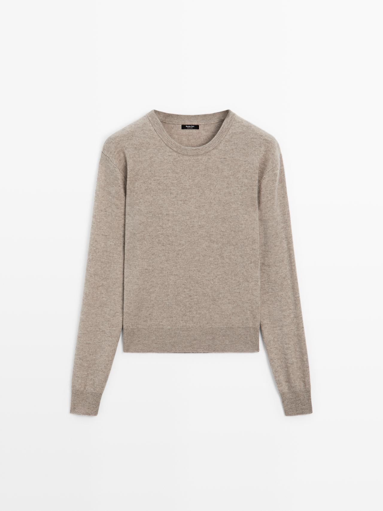 Massimo Dutti - Dame - Striktrøje I Uldblanding Med Rund Hals - Mink - S