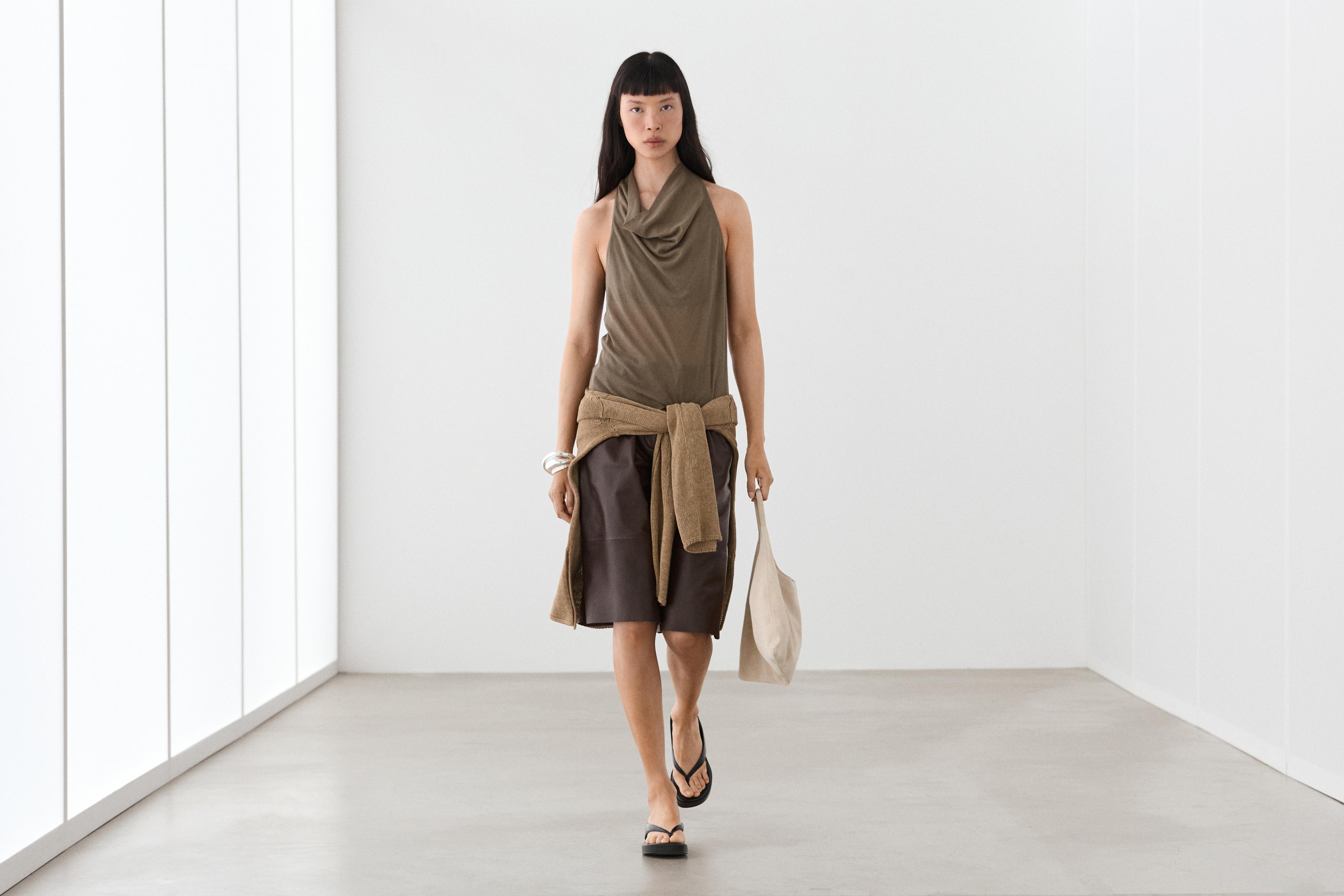 100% cotton draped top — MOLE BROWN