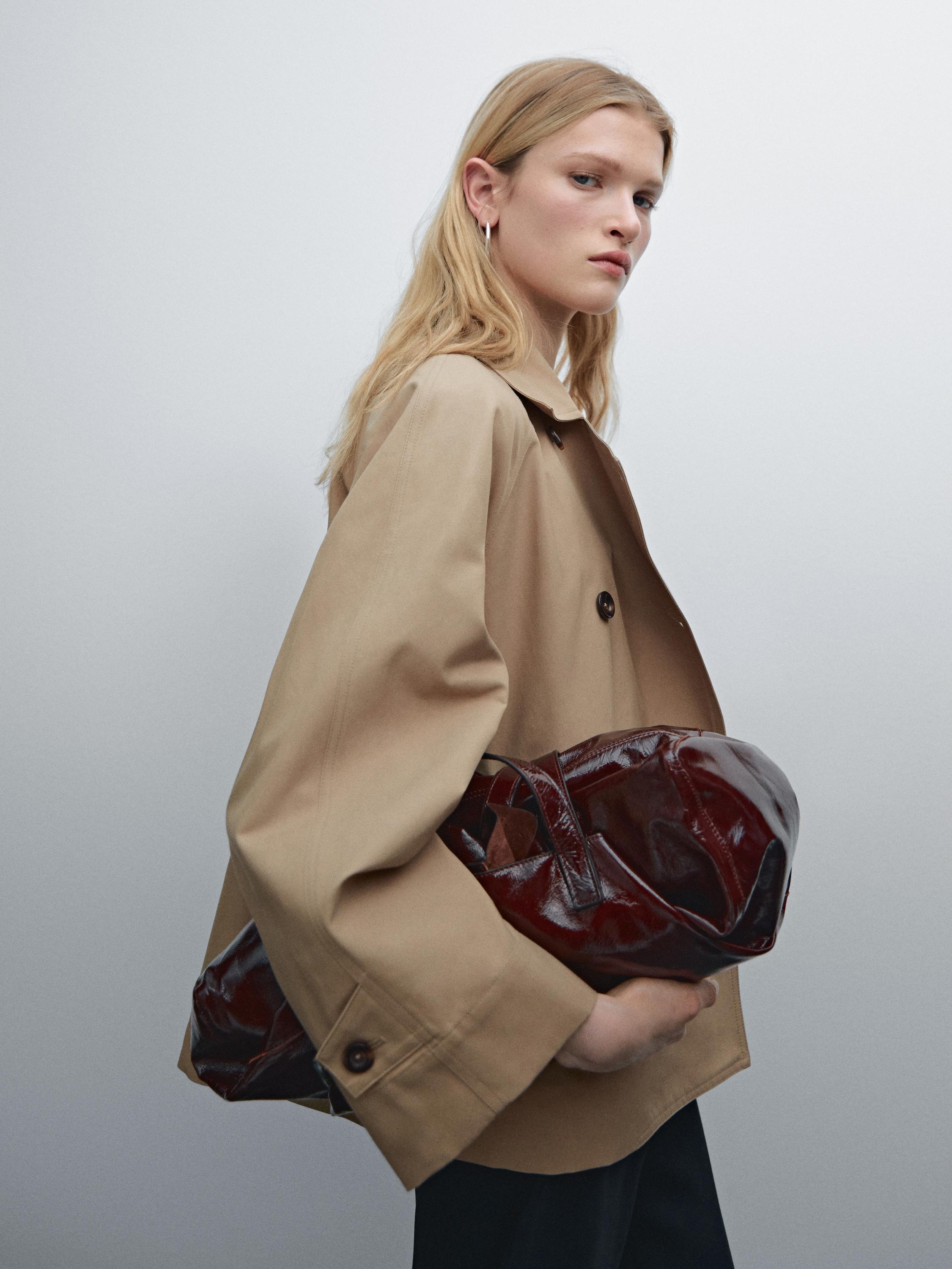★ Massimo Dutti★ Cotton blend back detail trench coat 067 Short water-repellent cape trench coat · Camel, Brown