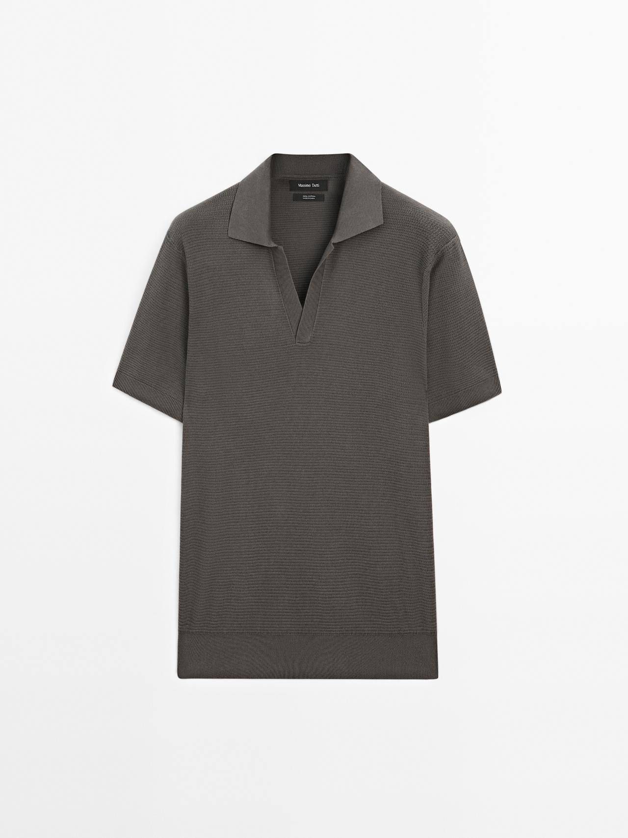 Massimo Dutti - Herre - Poloshirt I Strik Med V-Udskæring - Mørk Grå - L