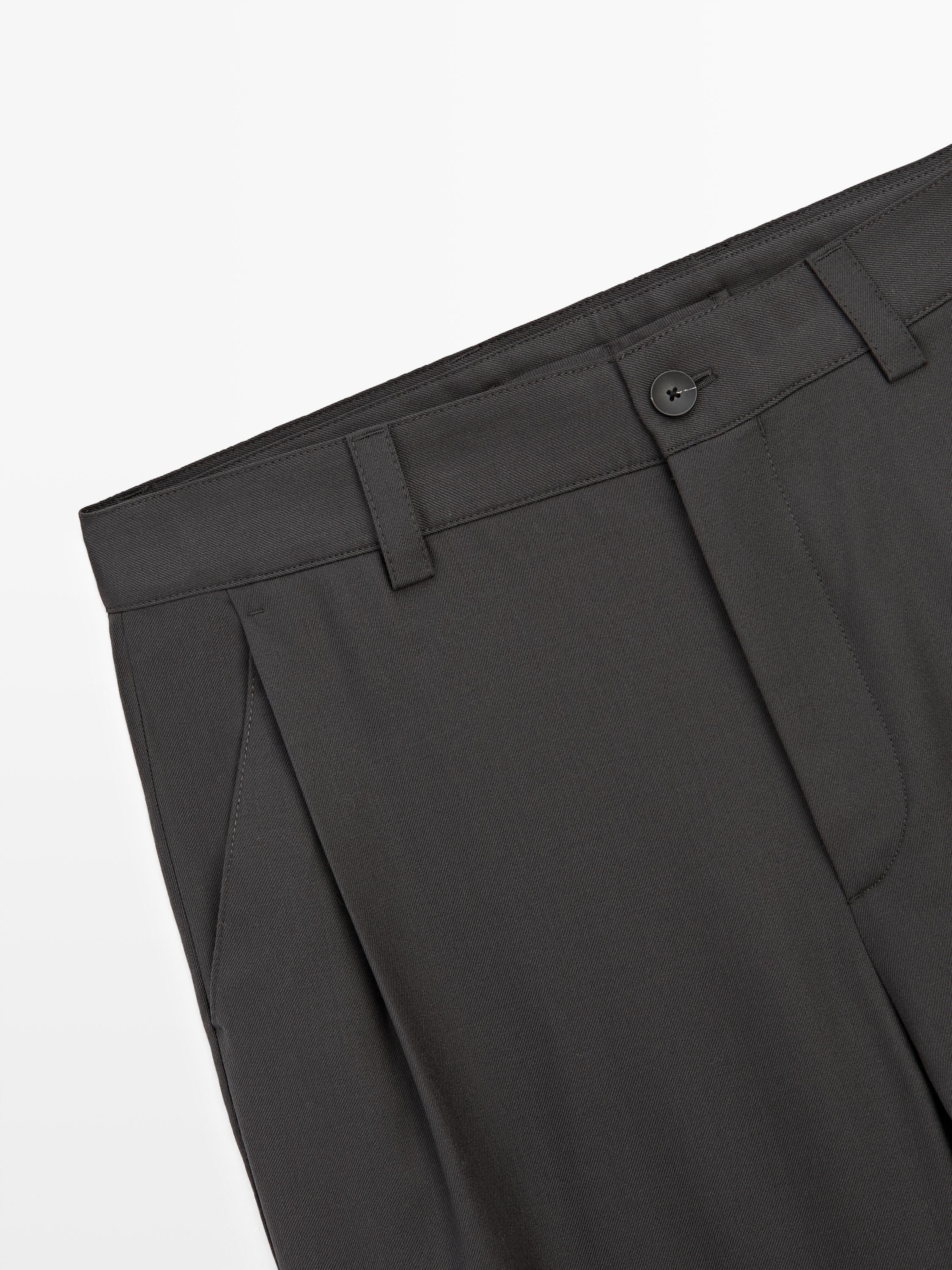 Relaxed fit wool blend trousers — STEEL