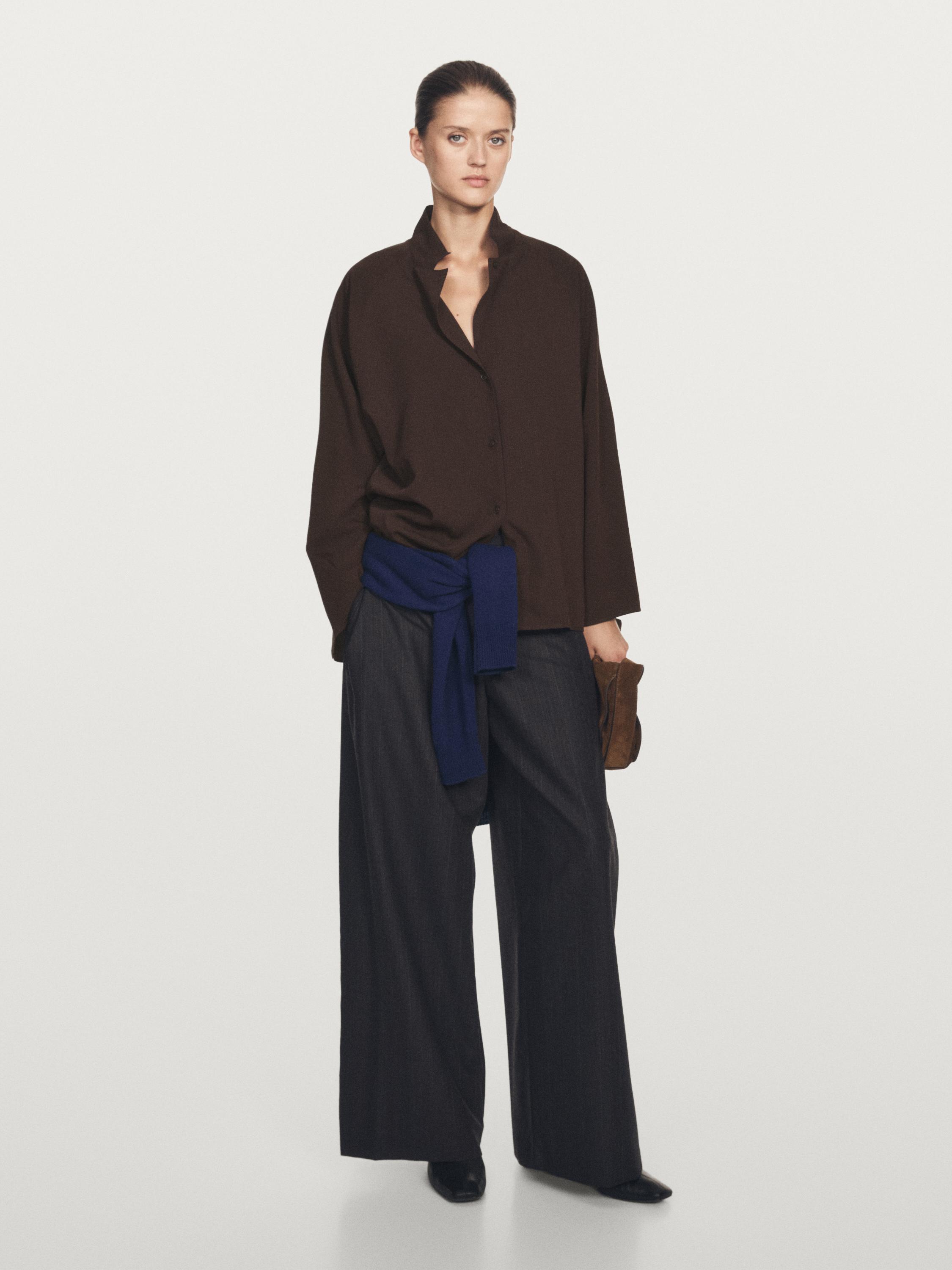 Wide-leg striped trousers with wool