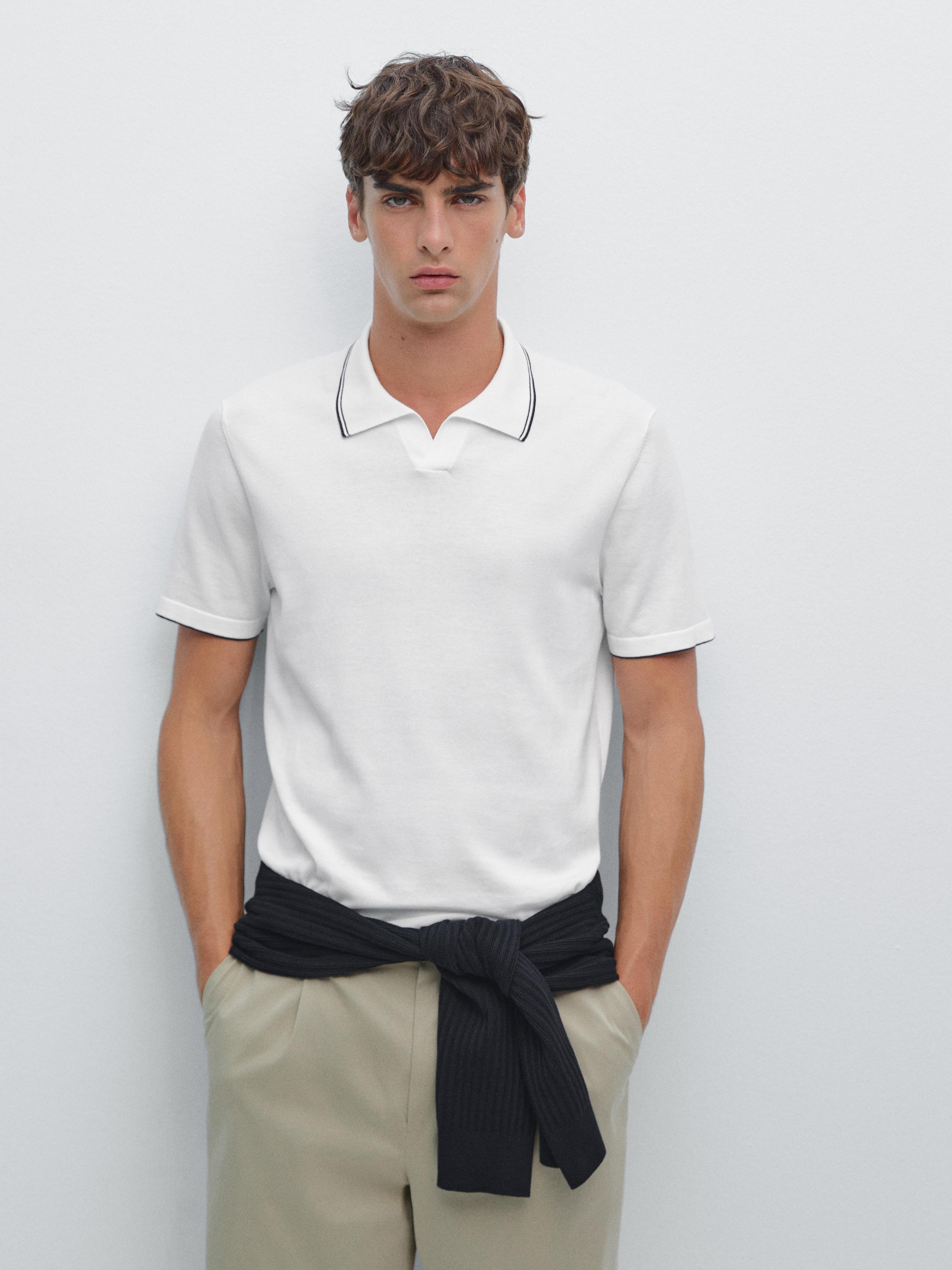 Knit V-neck polo shirt with colour detail