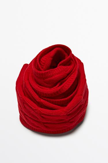 Wool and cashmere cable-knit scarf — RED 5