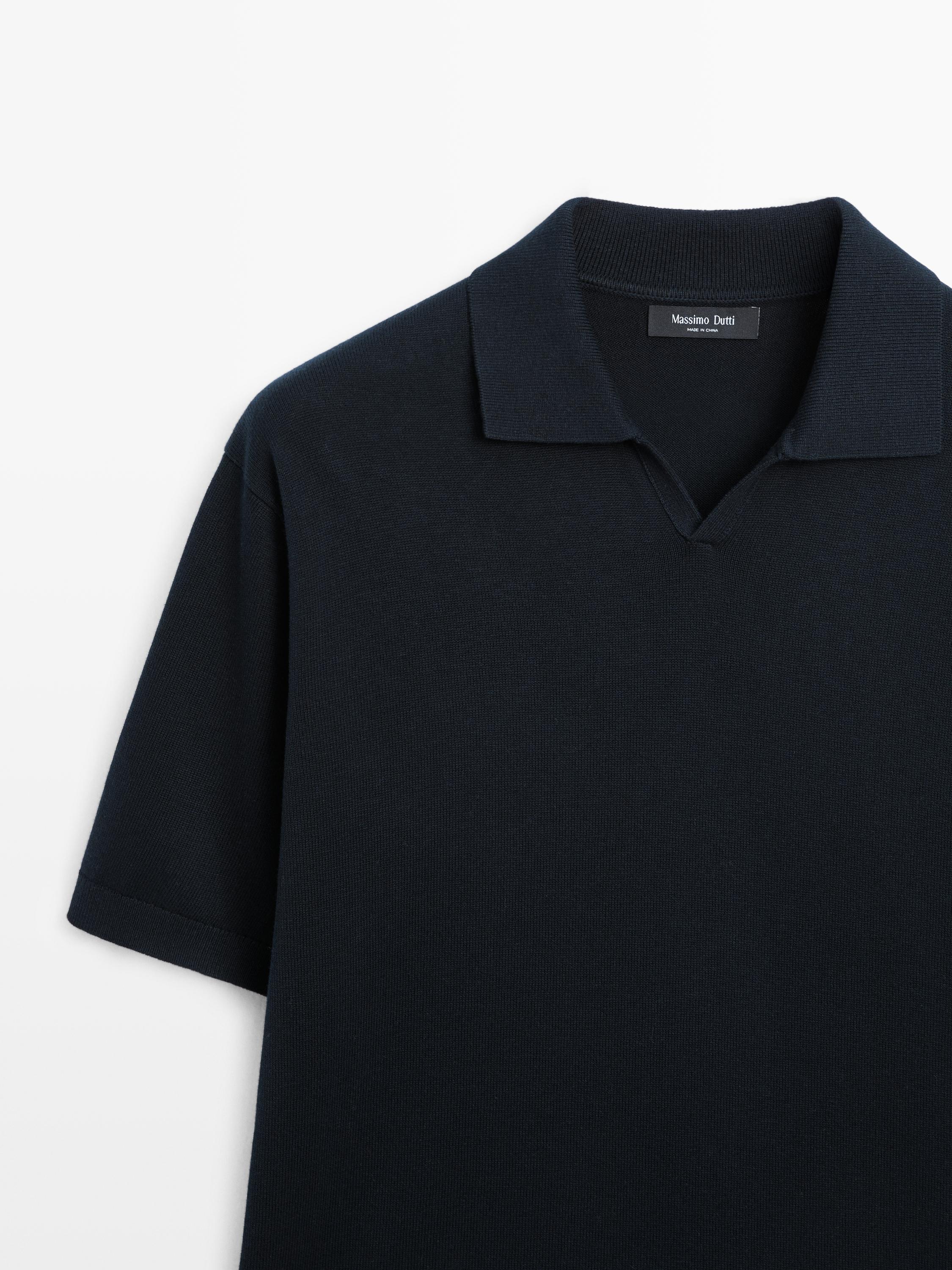 Cotton blend knit polo sweater — NAVY BLUE
