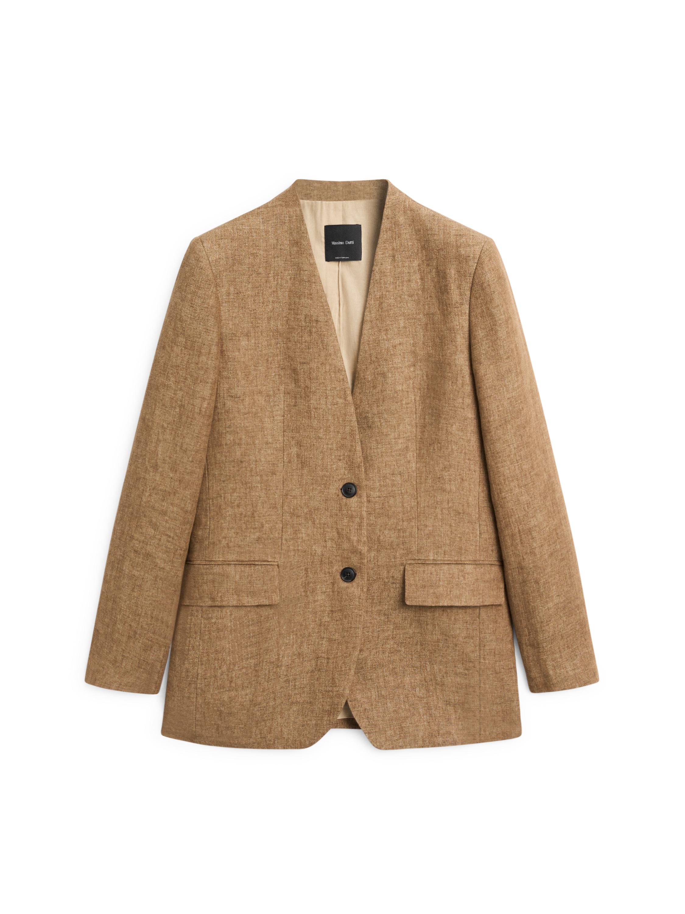 100% linen melange suit blazer — CAMEL