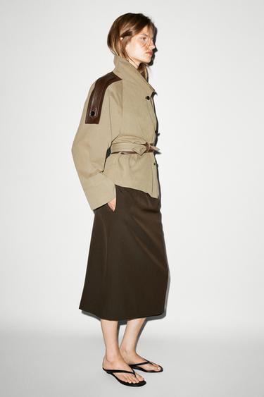 Straight wool blend midi skirt — BROWN 8