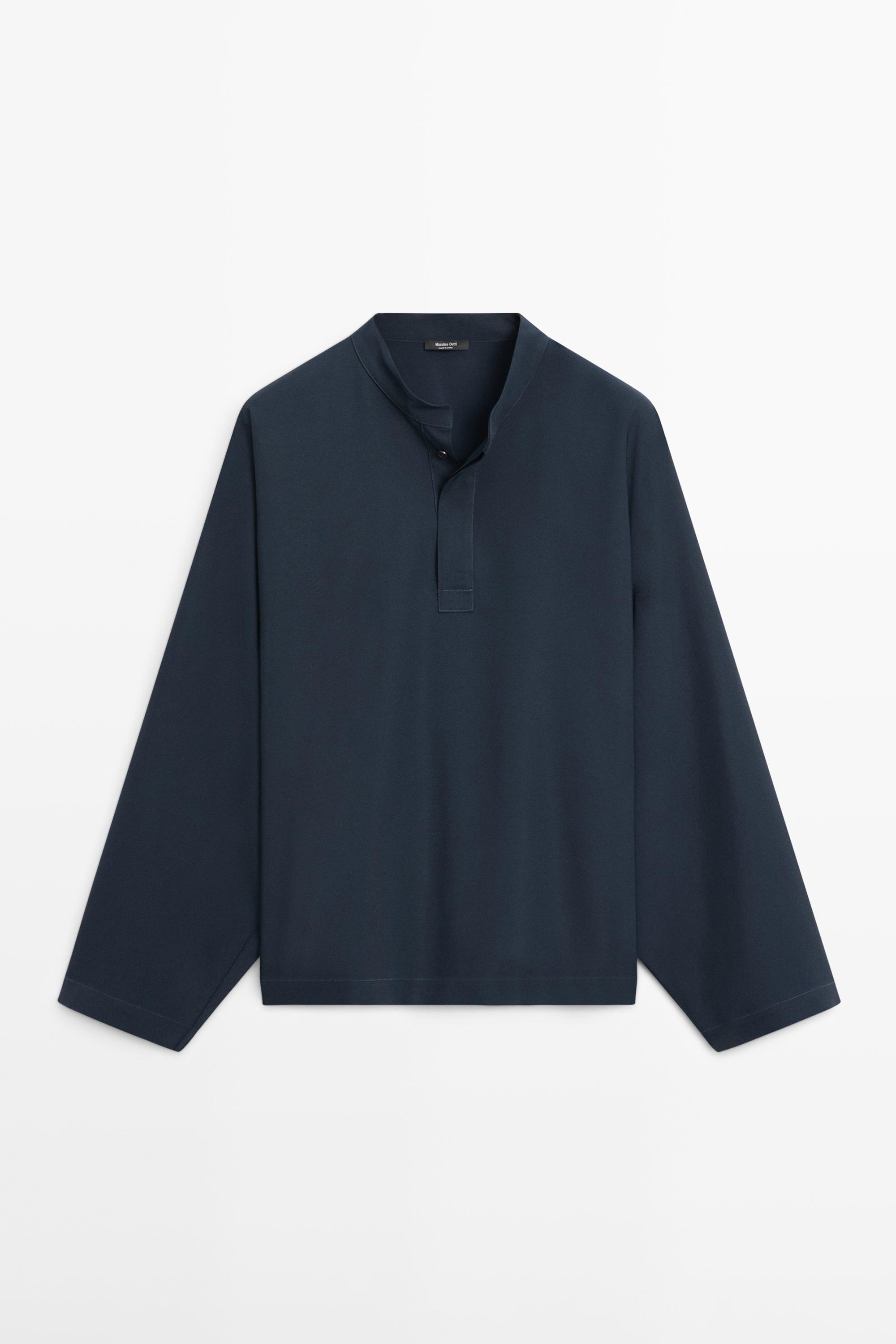 Flowing stand collar blouse — NAVY BLUE