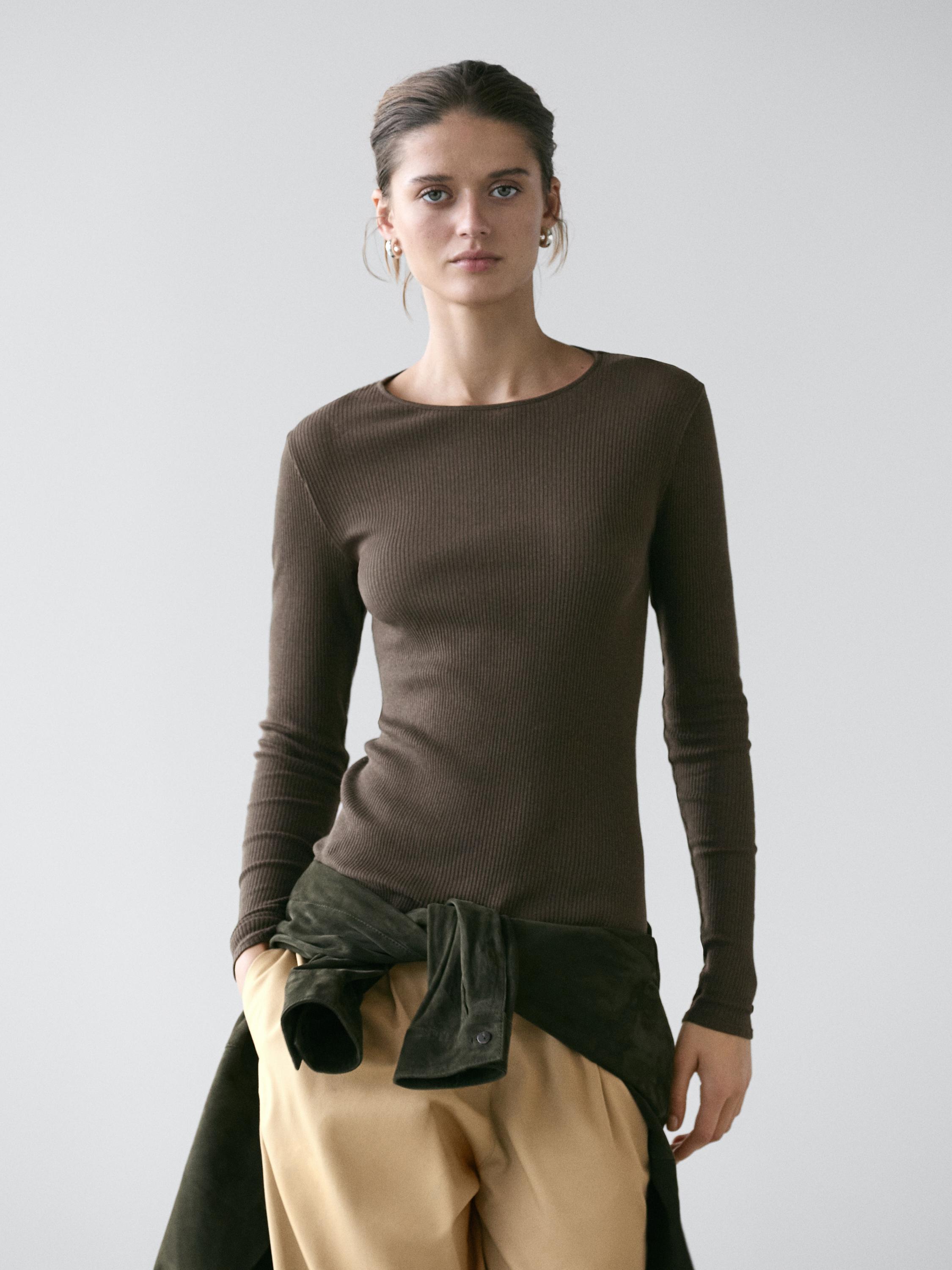 Long sleeve T-shirt with ribbed detail