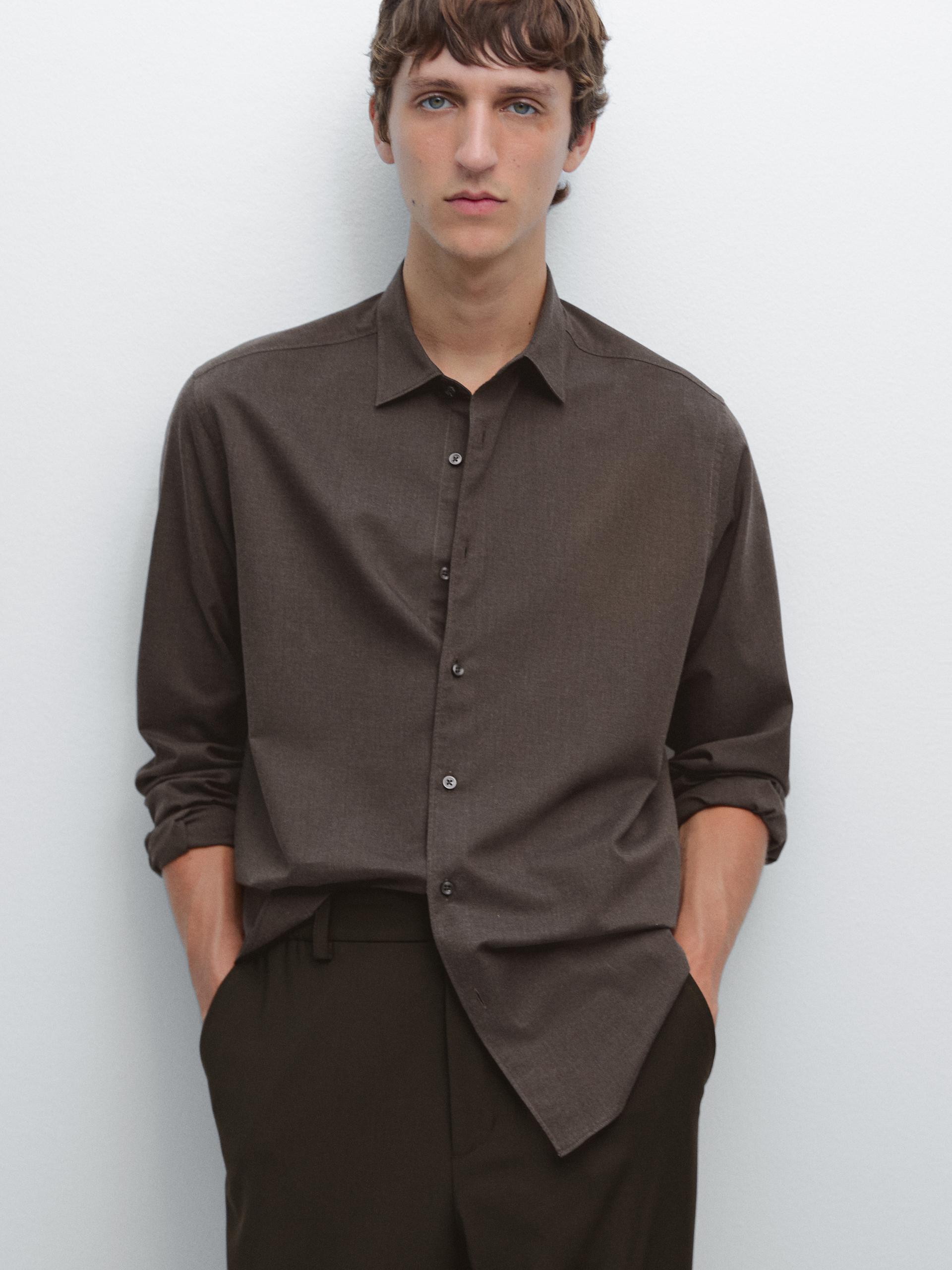 Chemise Slim Chinée En Twill - Marron - Xxl - Massimo Dutti - Homme
