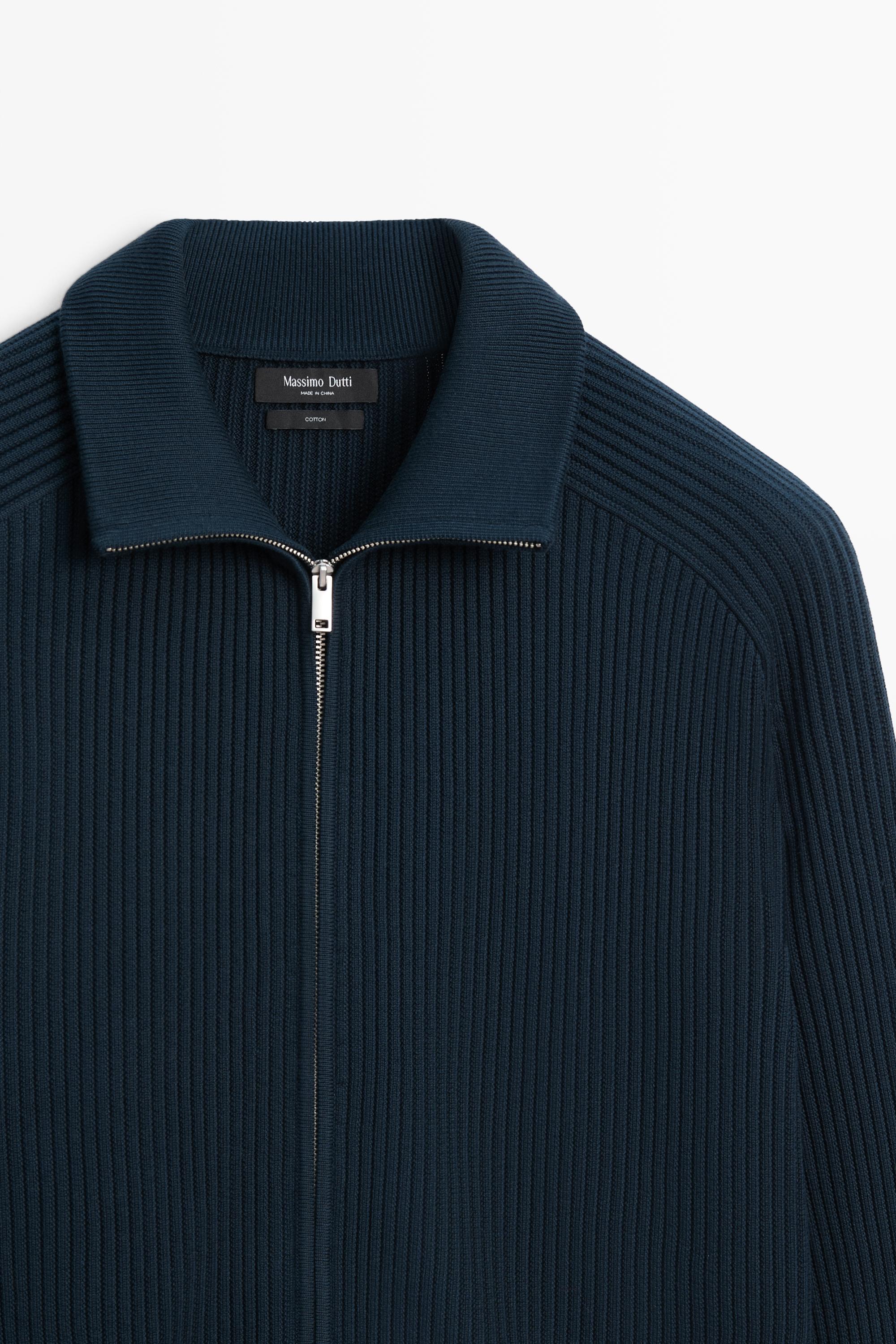 100% cotton ribbed knit cardigan — Dark Blue